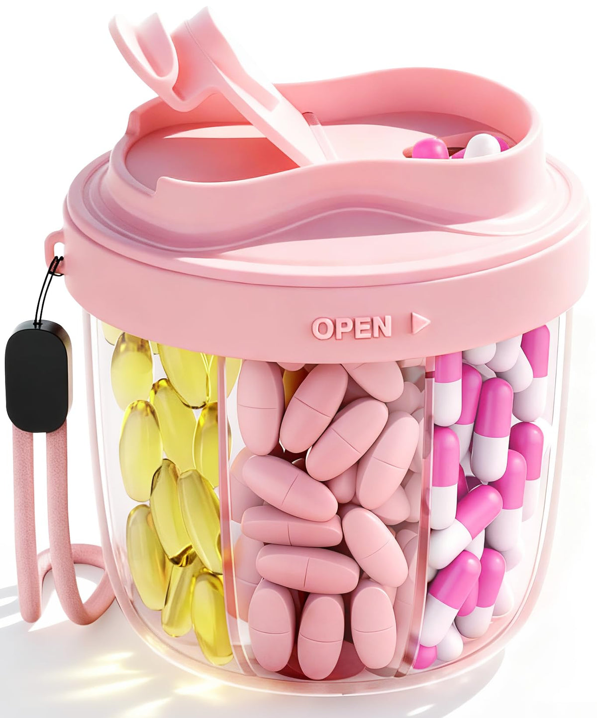 MEI NIAN Organisateur semaine pilules rose, vue ouverte pour repérer rapidement les pilules.