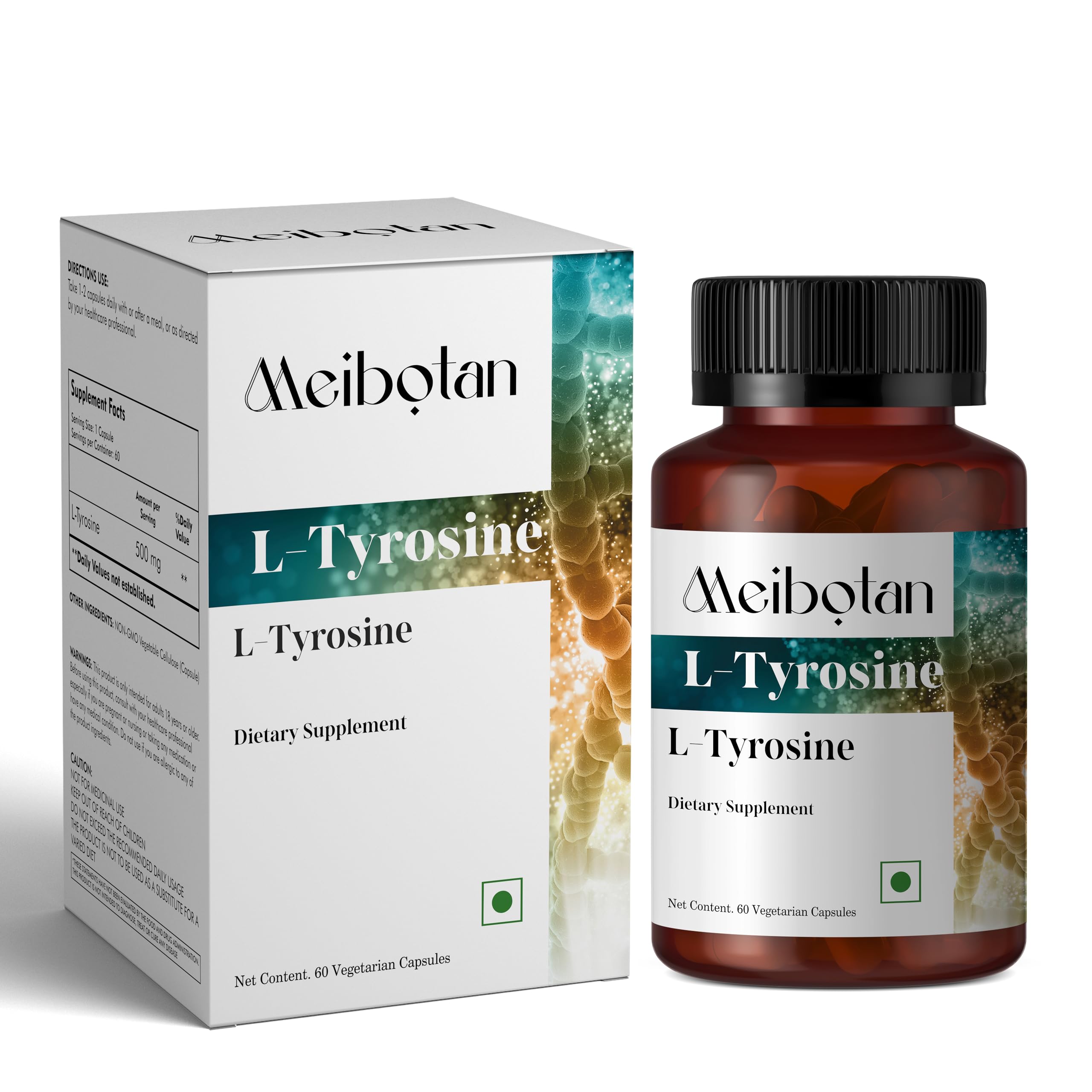 Bouteille MEIBOTAN L-Tyrosine 500mg prête pour la concentration.