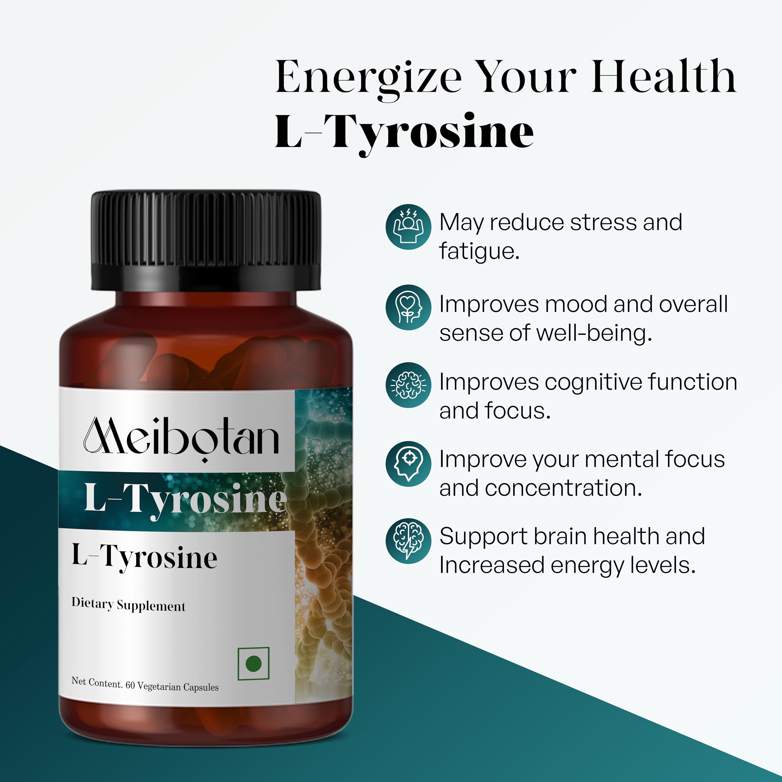 Utilisation sur bureau avec MEIBOTAN L-Tyrosine 500mg à portée.