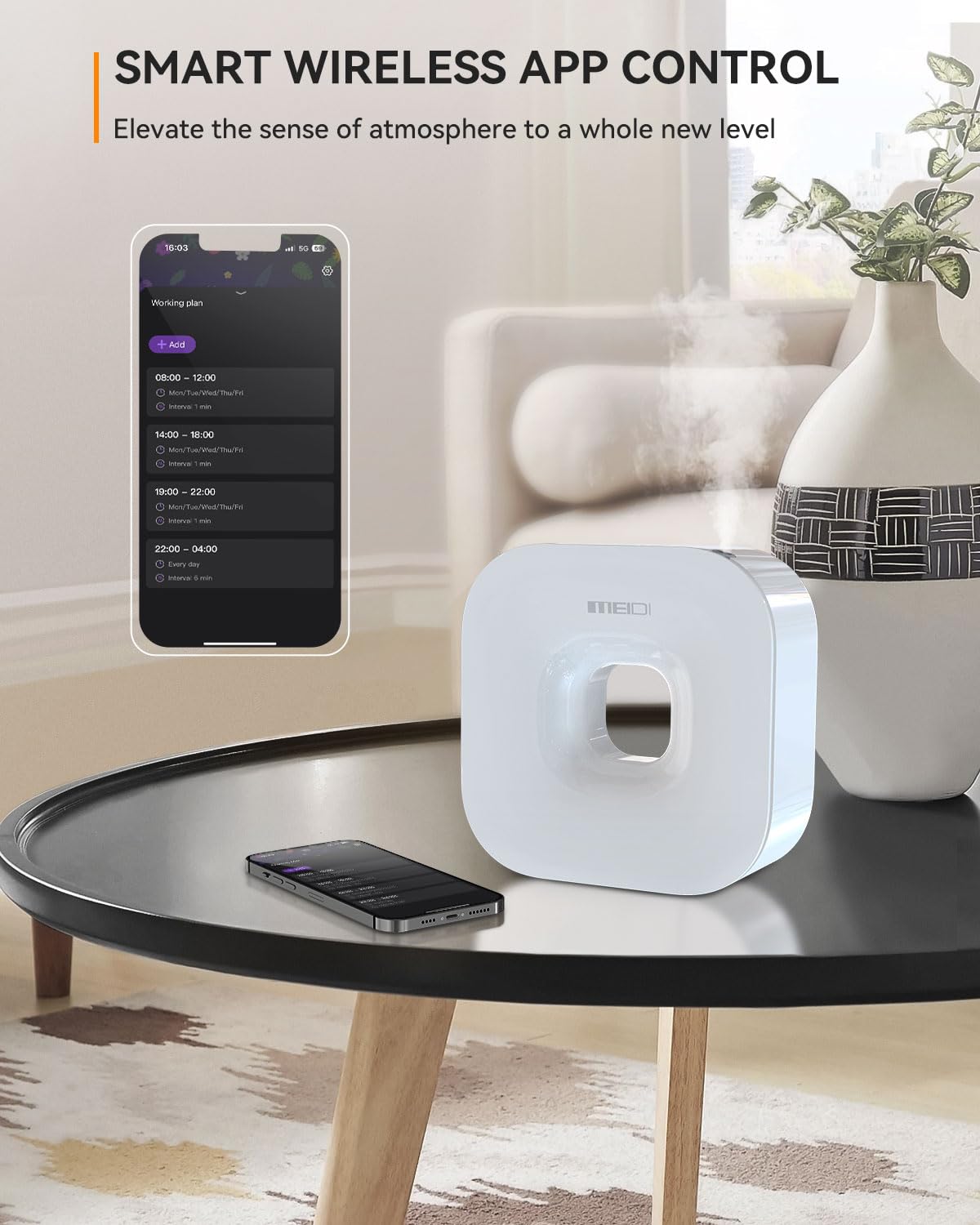 MEIDI Diffuseur sans eau contrôlé par application pour programmation facile.