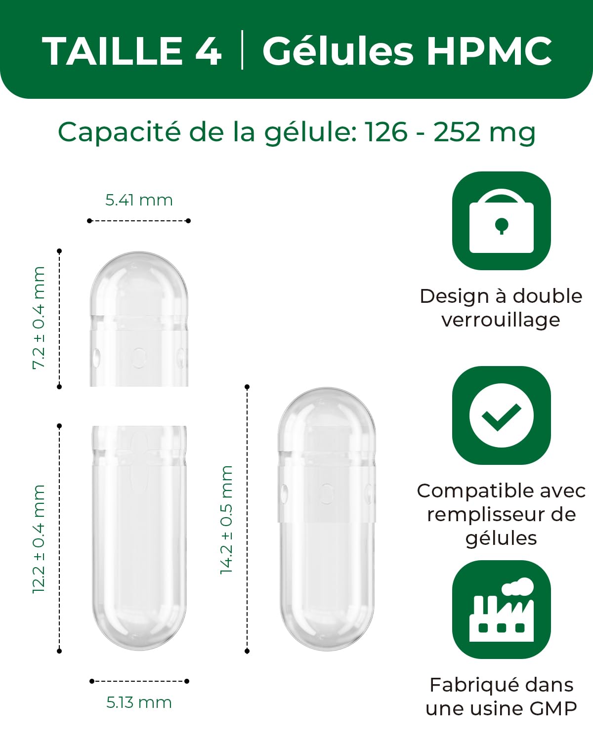 MéipaLien capsules vides HPMC, dissolution rapide en 15 minutes
