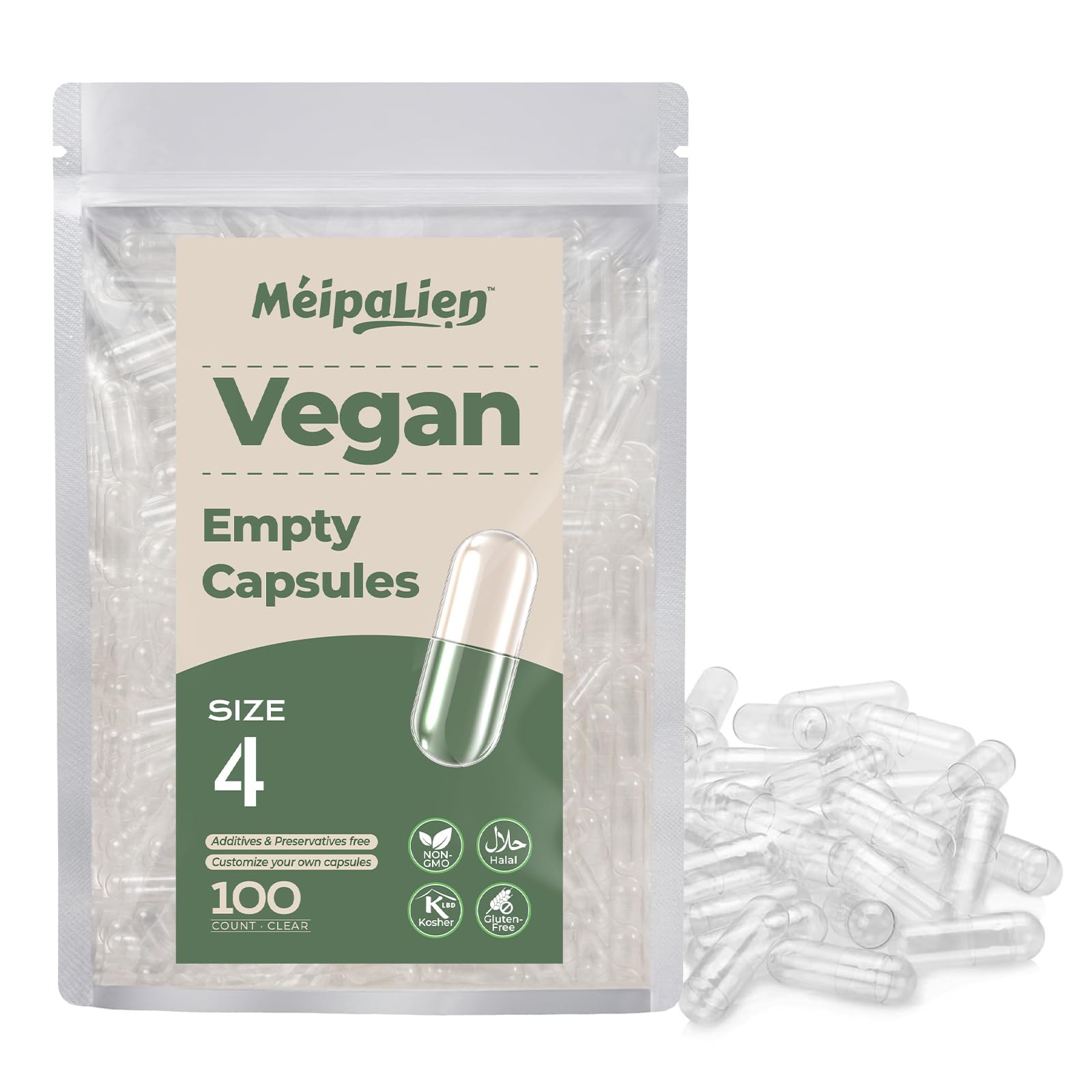 MéipaLien capsules vides HPMC taille 4-100 claires, prêt au remplissage maison