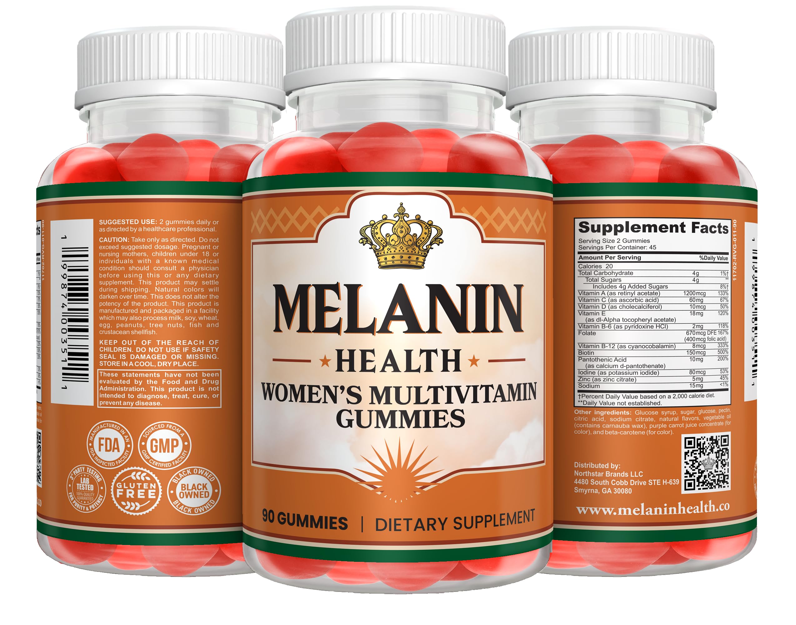 Étiquette sans gluten et vitamines essentielles Melanin Health.