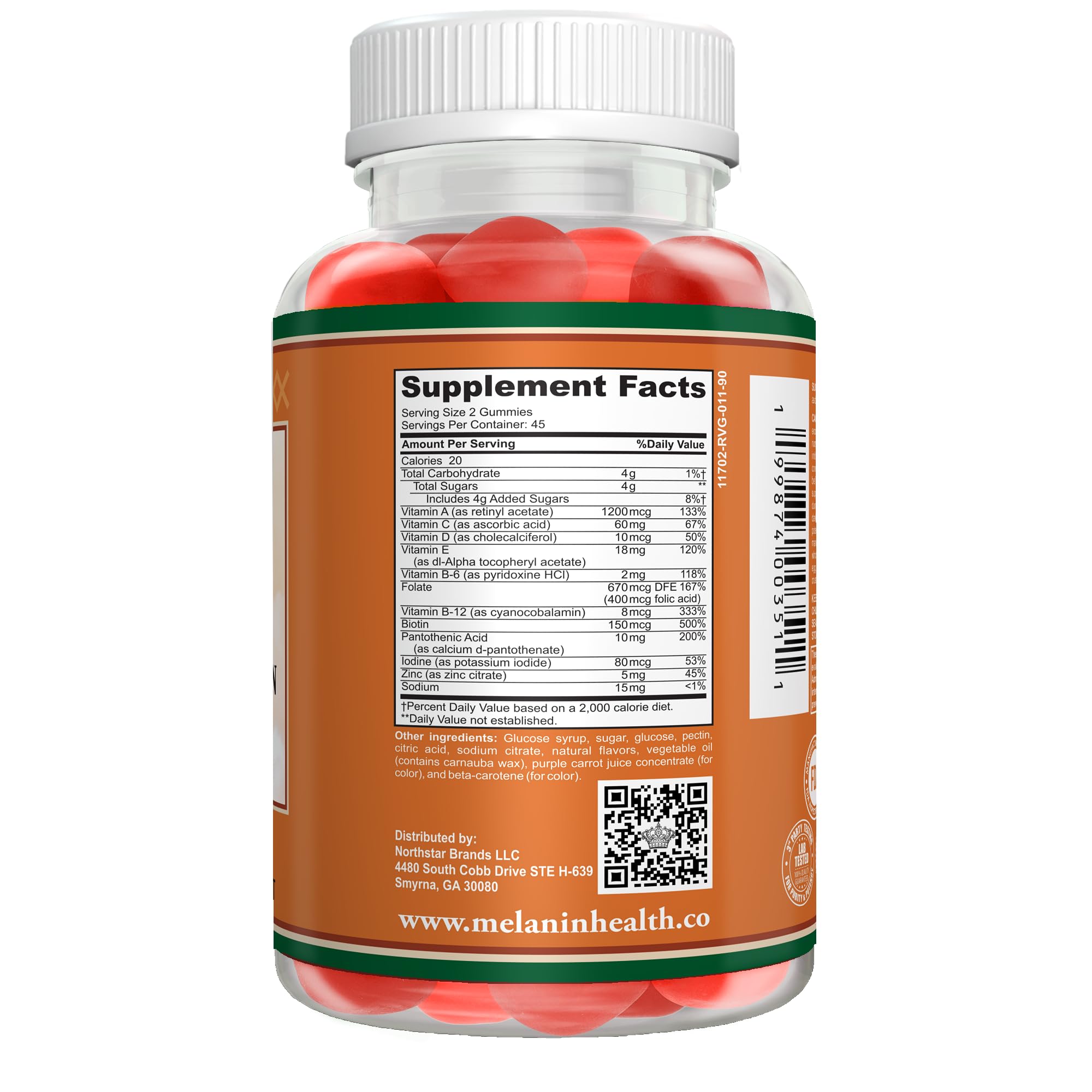 Gommes saveur framboise Melanin Health pour routine quotidienne.