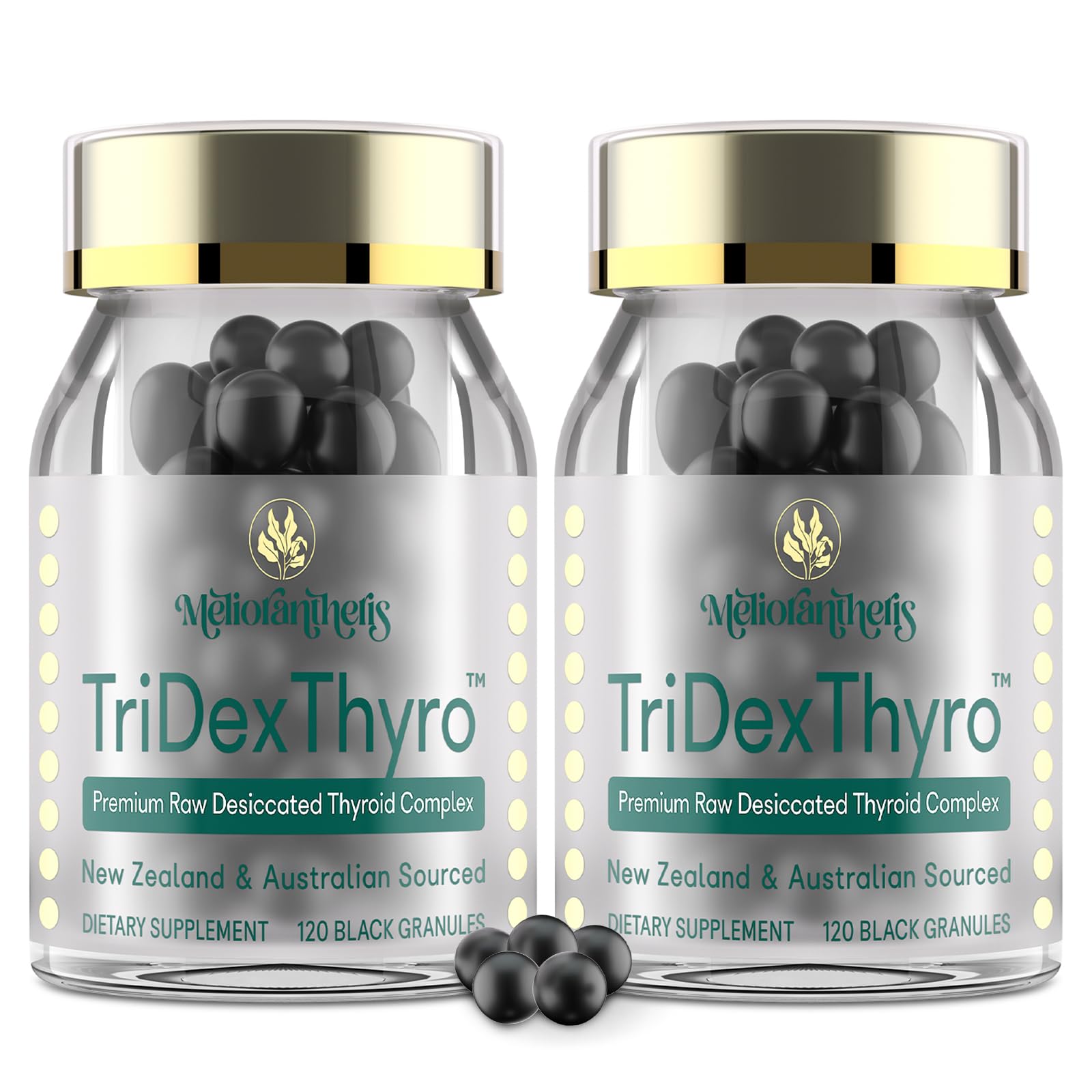 Meliorantheris TriDexThyro – bouteille avec capsules, soutien potentiel d'énergie quotidienne.