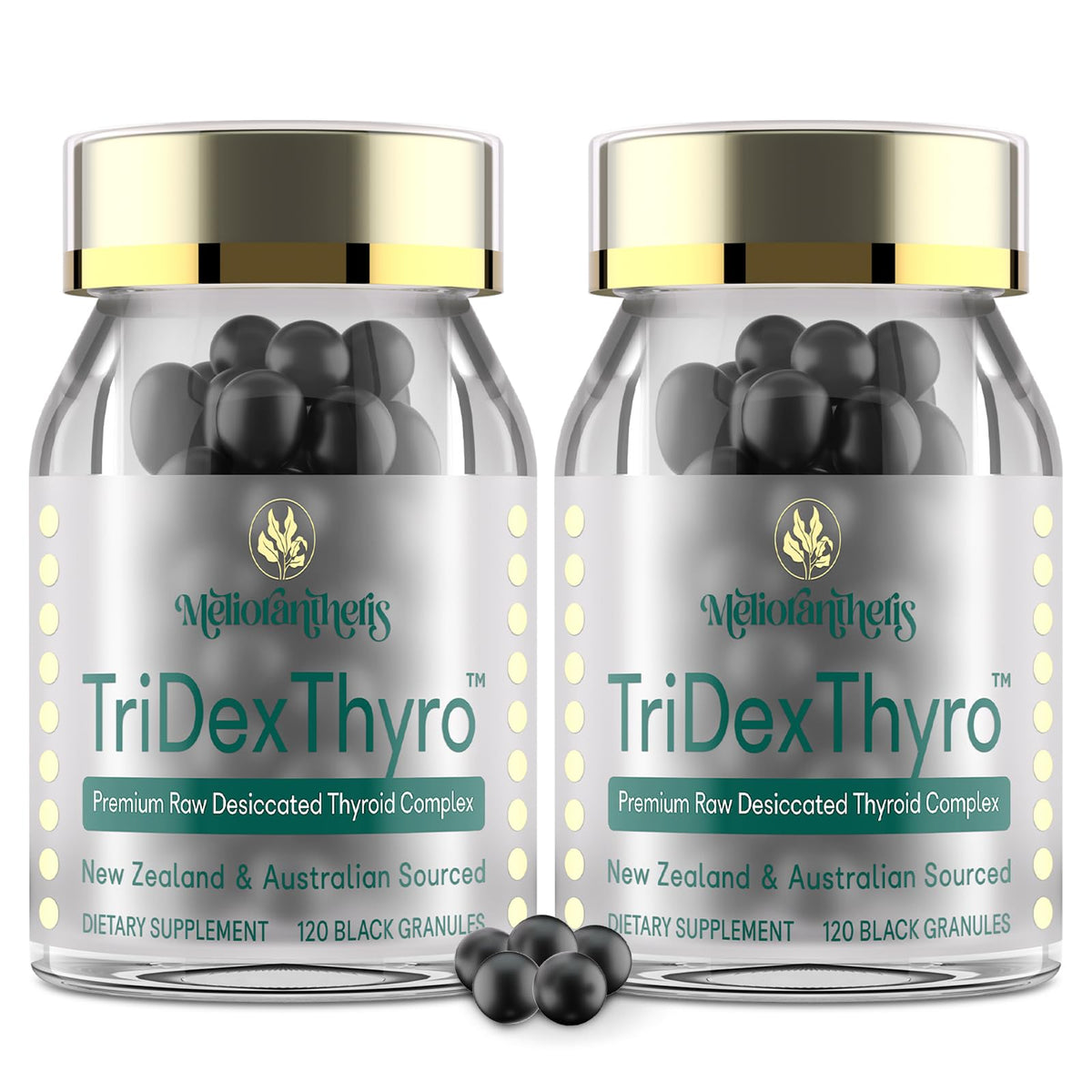 Meliorantheris TriDexThyro – bouteille avec capsules, soutien potentiel d'énergie quotidienne.