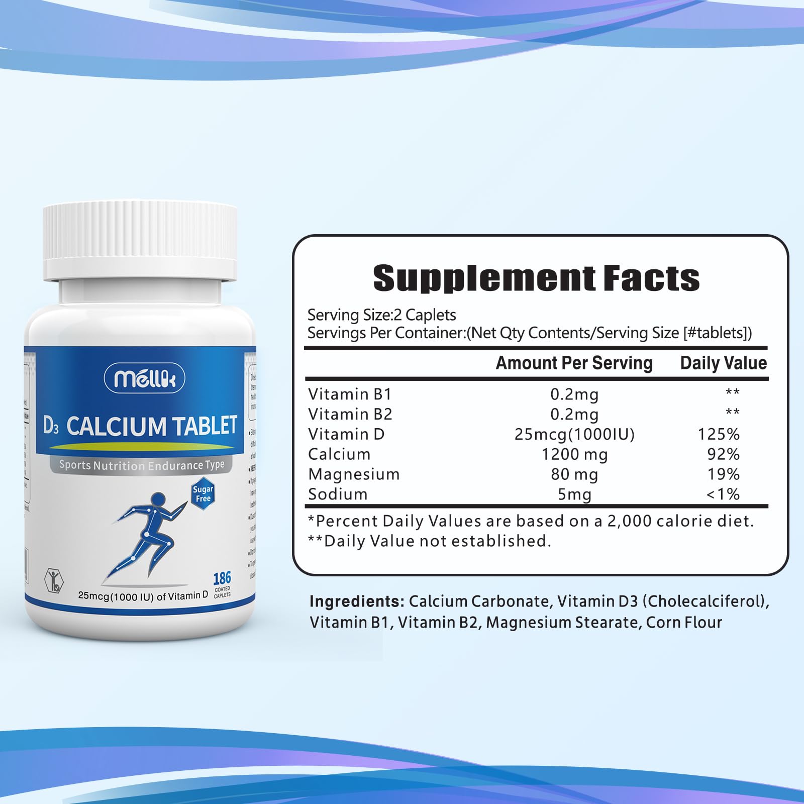 Mellk Calcium - fiche nutritionnelle résume les éléments clés: calcium, vitamine D3, magnésium.