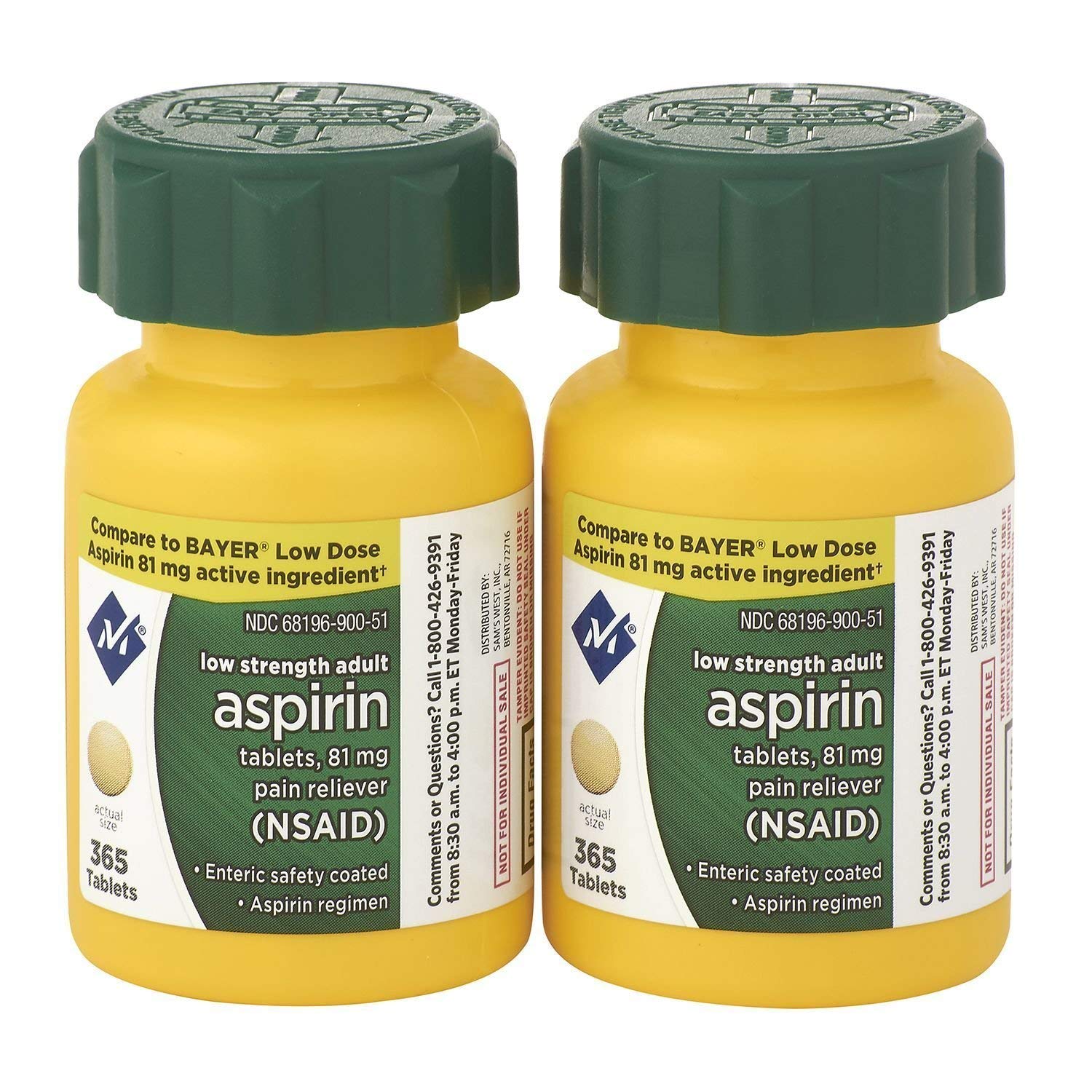 Member's Mark aspirine 81 mg — boîtes visibles pour un usage quotidien potentiel.