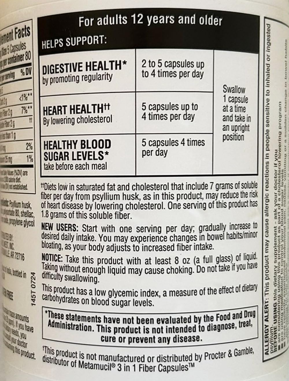 Member's Mark étiquette psyllium fibre – informations claires pour usage quotidien