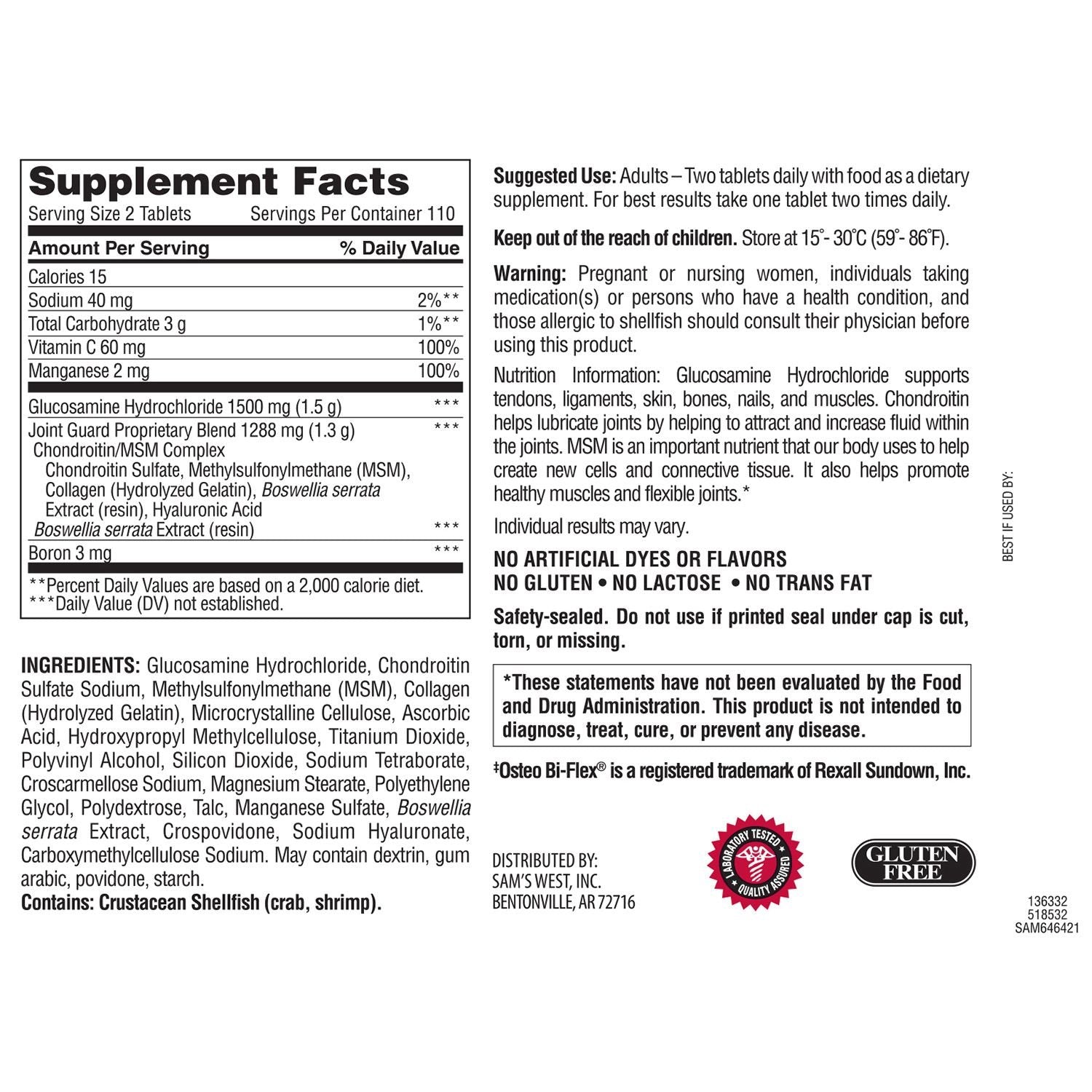 Member's Mark glucosamine-chondroïtine-msm: comprimés quotidiens favorisant mobilité potentielle.
