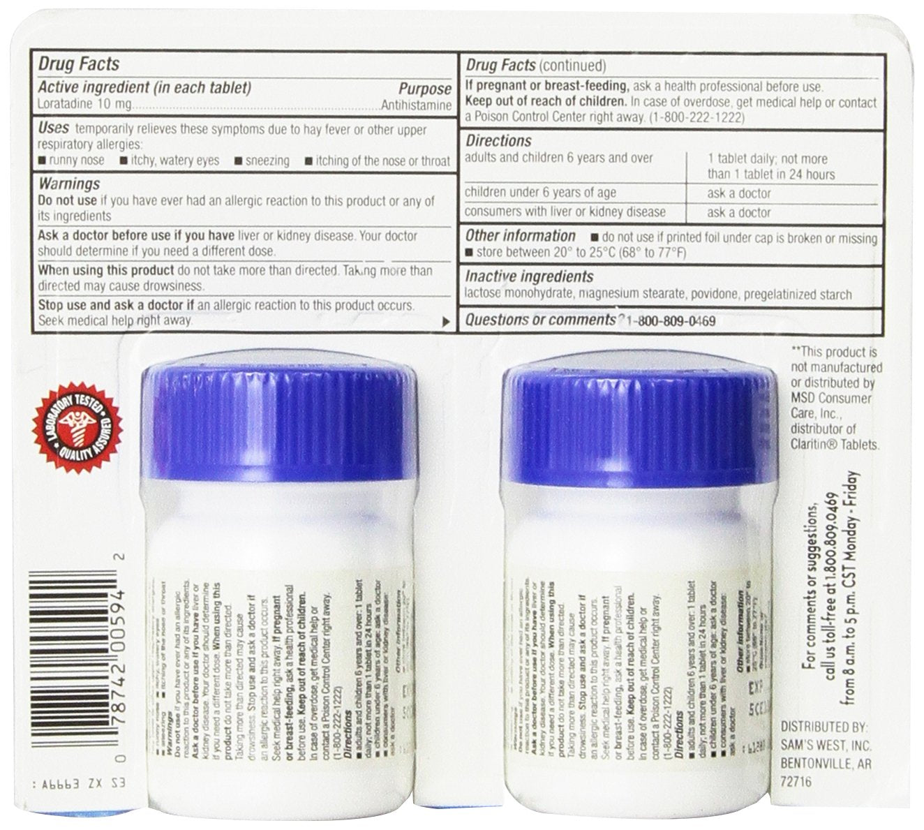 MEMBER´S MARK Loratadine 10 mg – emballage 2 paquets pour 400 comprimés, pratique.