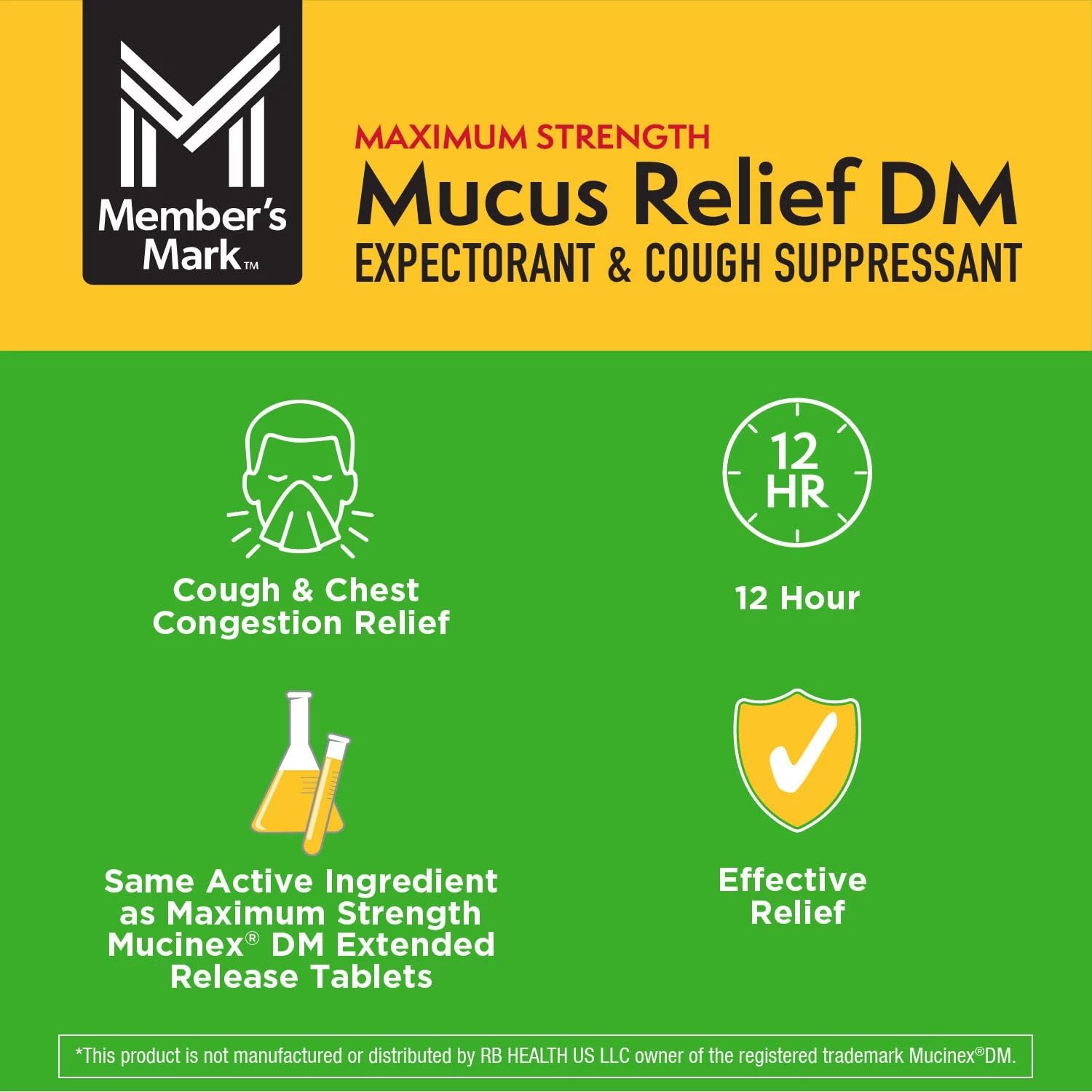 Utilisation quotidienne MEMBER'S MARK Mucus Relief peut aider à gérer mucus et toux