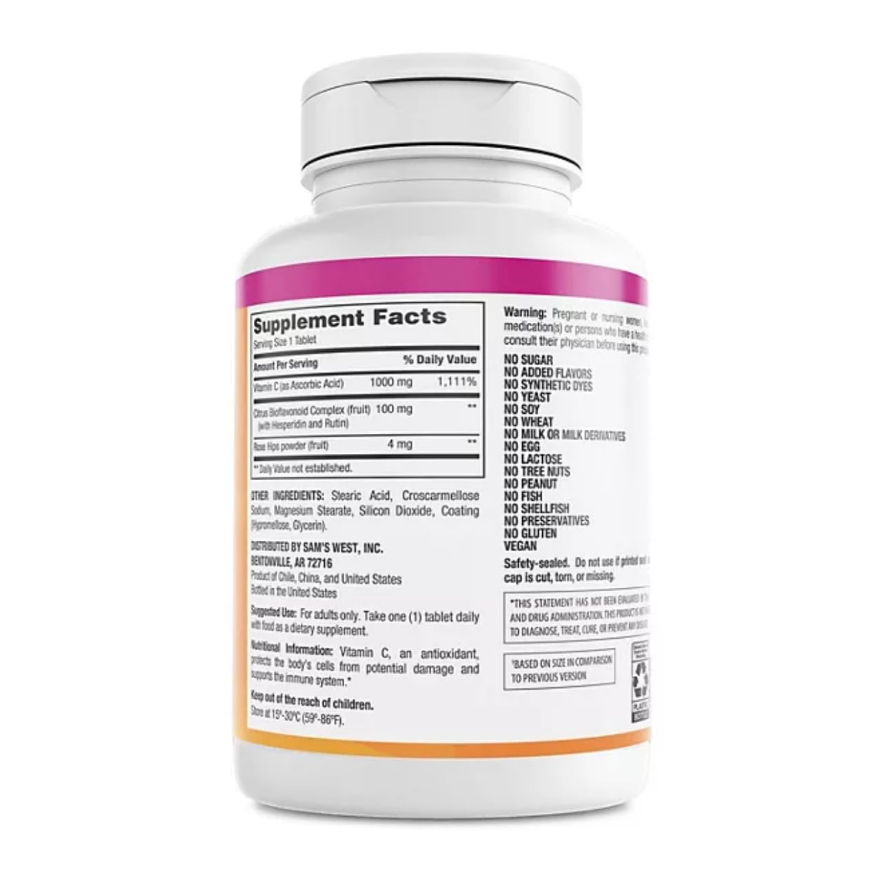 Member's Mark Vitamine C 1000 mg avec rose musquée – formulation complète pour l'apport quotidien