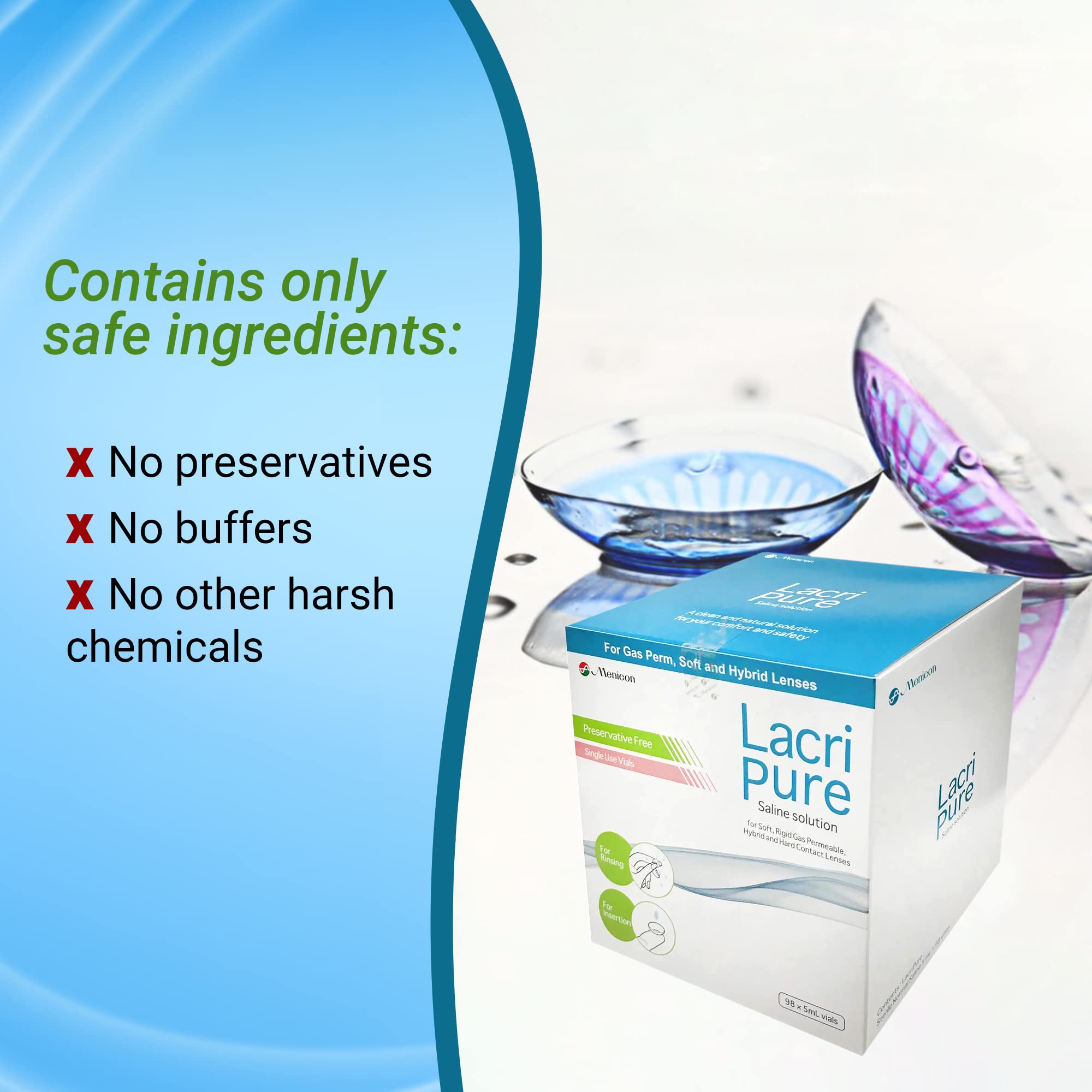 Menicon LacriPure: pratique en voyage pour lentilles propres et confortables.
