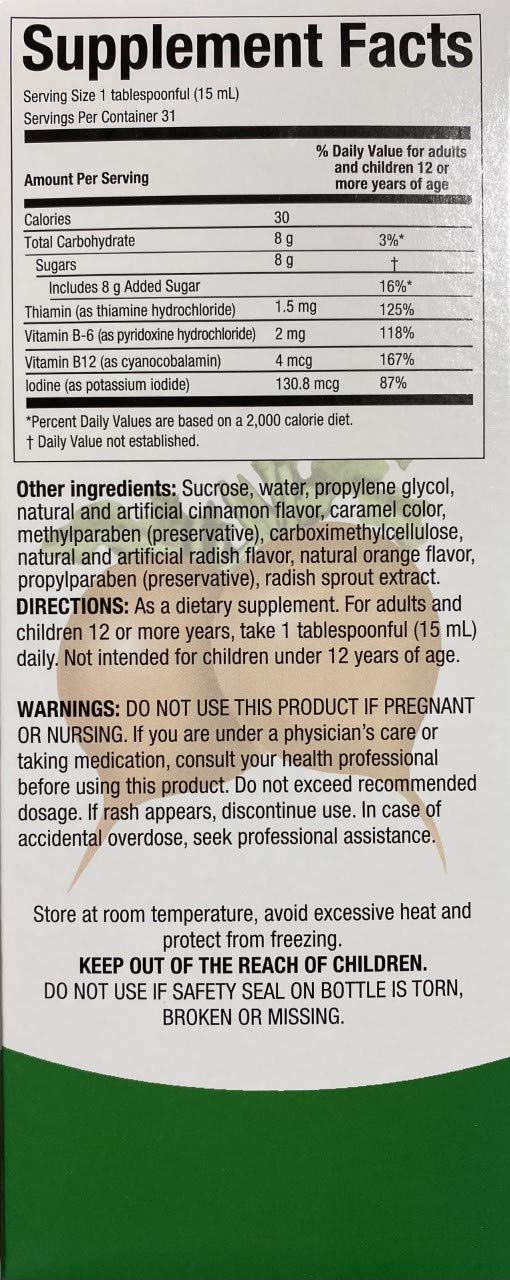 Menper Rabano Yodado ingrédients et vitamines B12, B6 et thiamine pour le soutien quotidien.