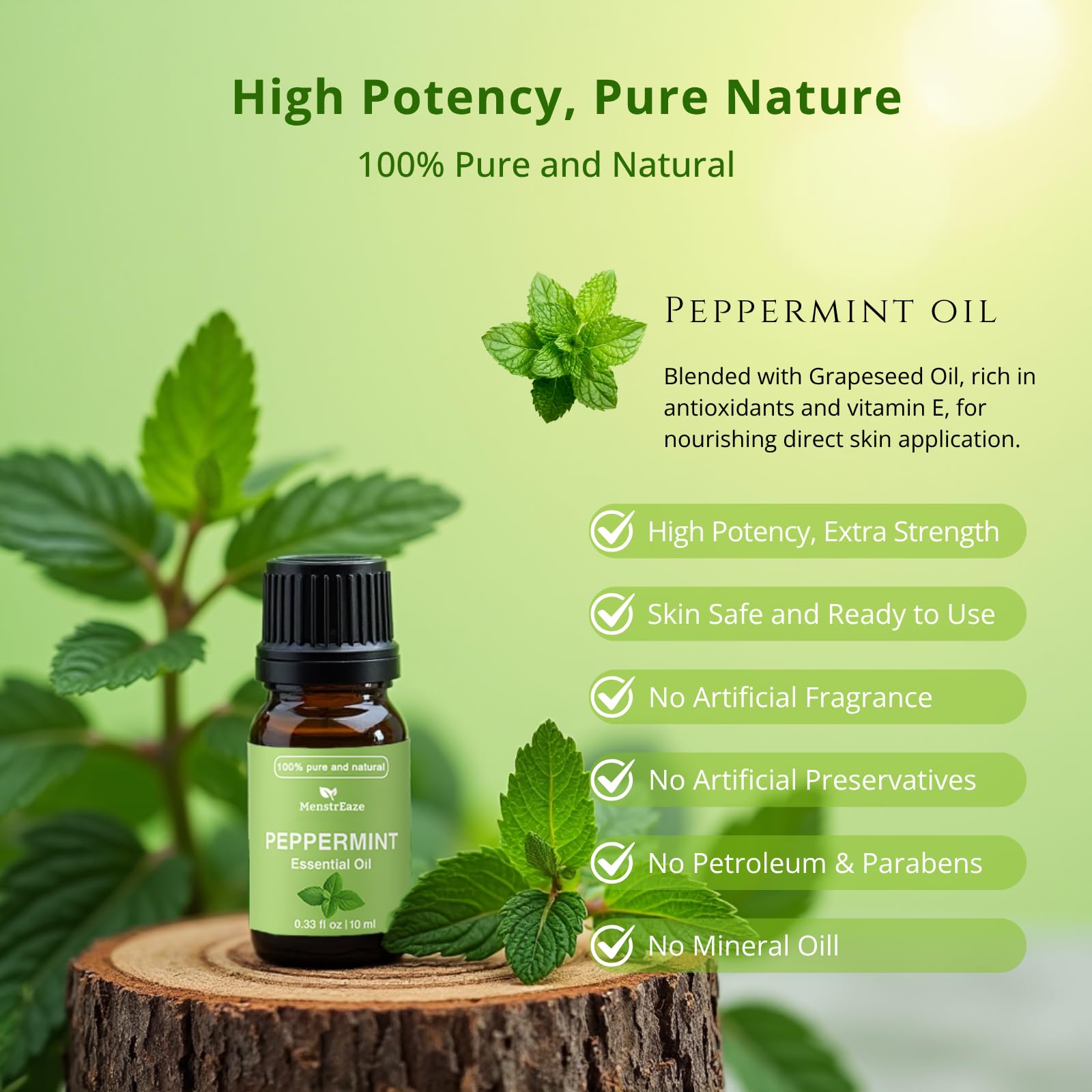 MenstrEaze huile menthe poivrée soin peau apportant fraîcheur et propreté.