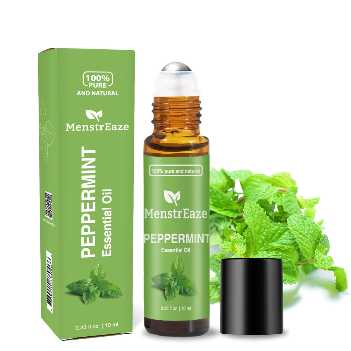 MenstrEaze roll-on menthe poivrée sur les tempes pour une fraîcheur ciblée.