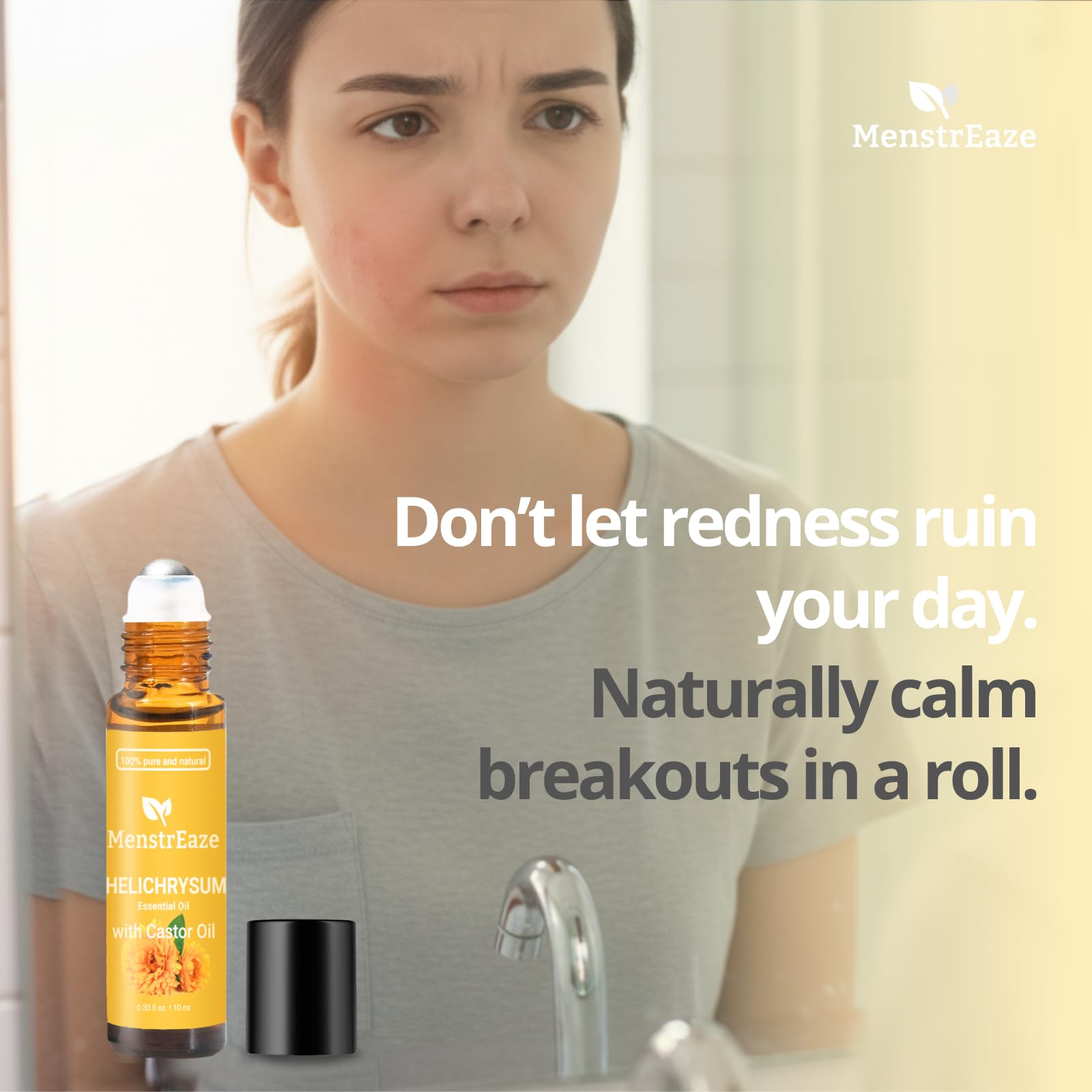 MenstrEaze Roll-On visage — soin apaisant et hydratant sans obstruction des pores