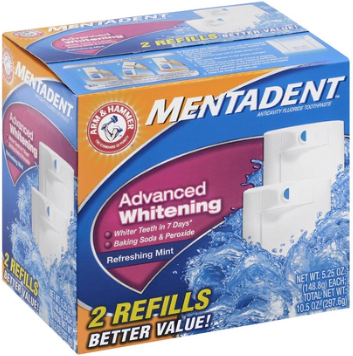 Dentifrice Mentadent blanchissant à la menthe, recharge pratique pour haleine fraîche