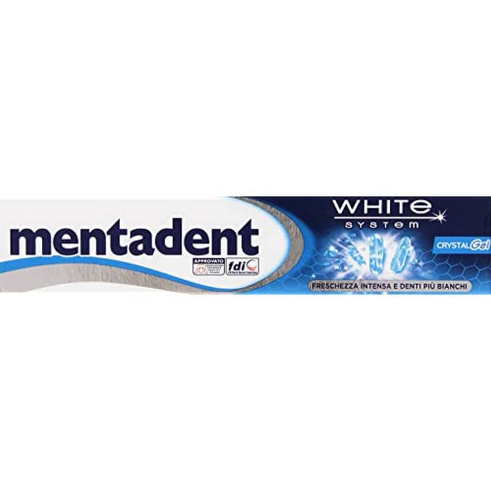 Mentadent Dentiphy White System : flacon de 75 ml pour un sourire plus clair.