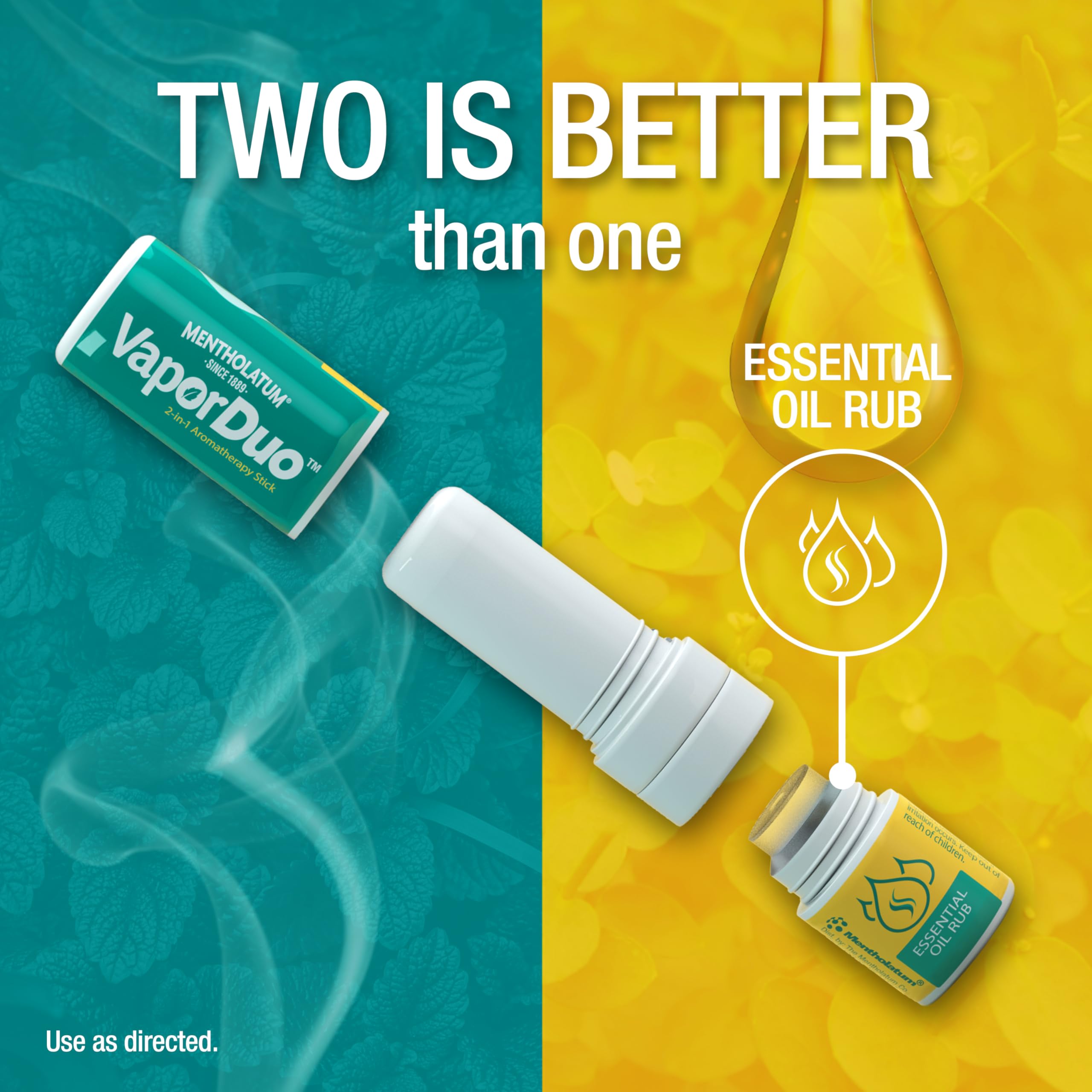 Mentholatum Vaporduo baume huile essentielle sur le côté pour revitaliser.