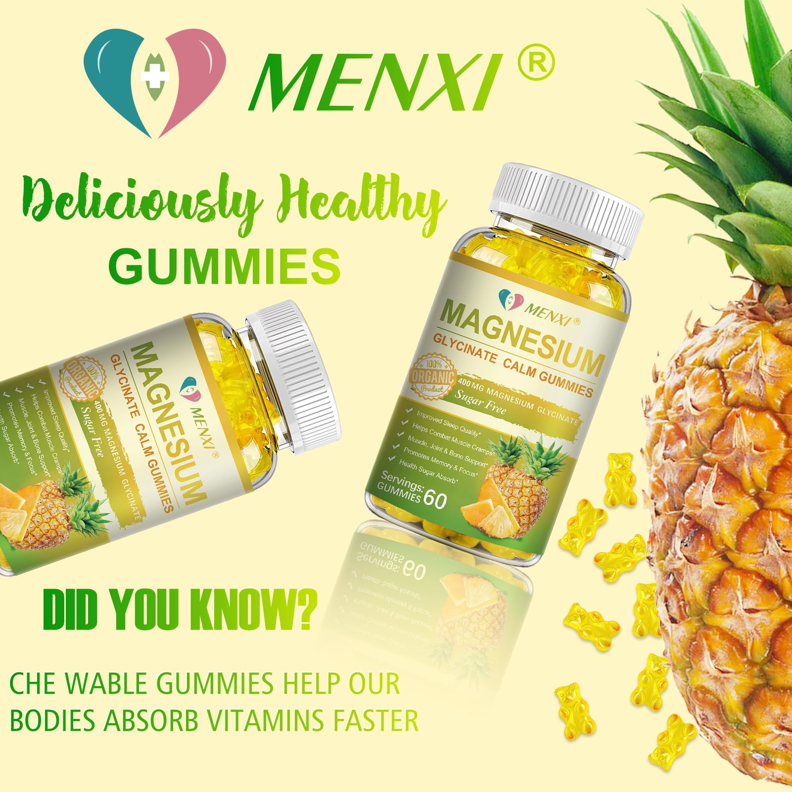 MENXI Magnésium Glycinate Gommes – dosage quotidien pratique.