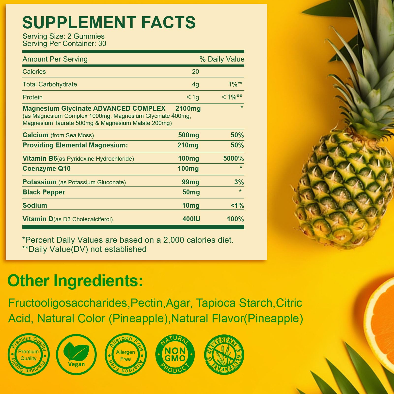 MENXI Magnésium Glycinate Gommes – gommes-ananas, prise rapide et pratique.