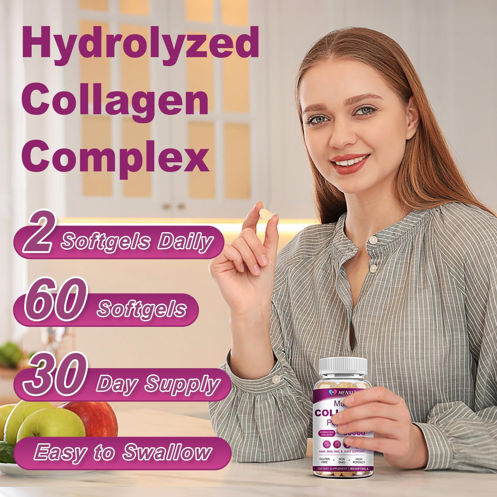 MENXI Multi Collagen Softgel – contient acide hyaluronique pour hydratation