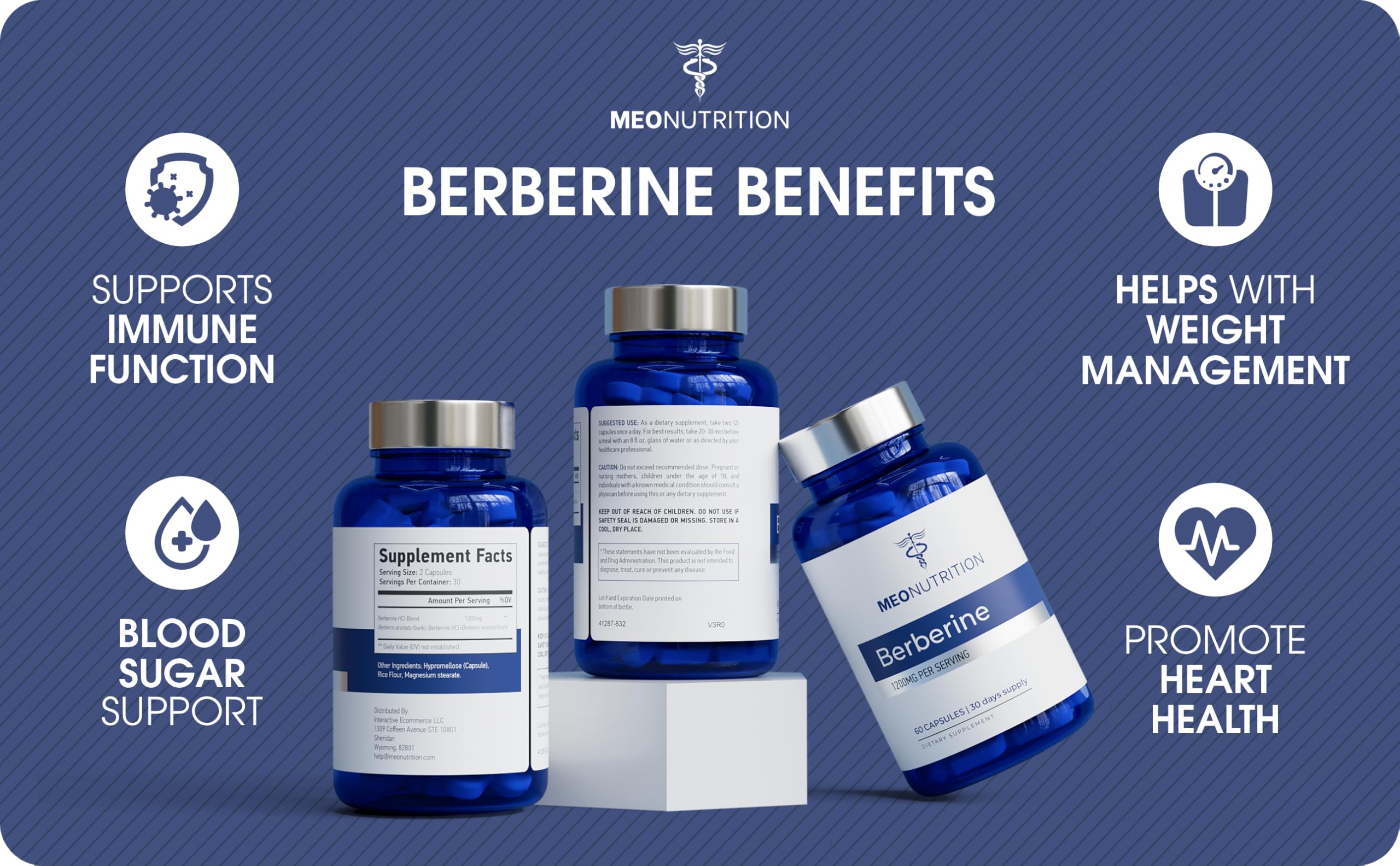 Meo Nutrition Berberine HCI, étiquette claire et qualité certifiée.