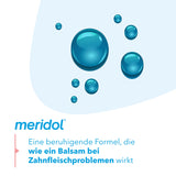 Meridol bain de bouche halitose, arôme menthe douce pendant l’utilisation