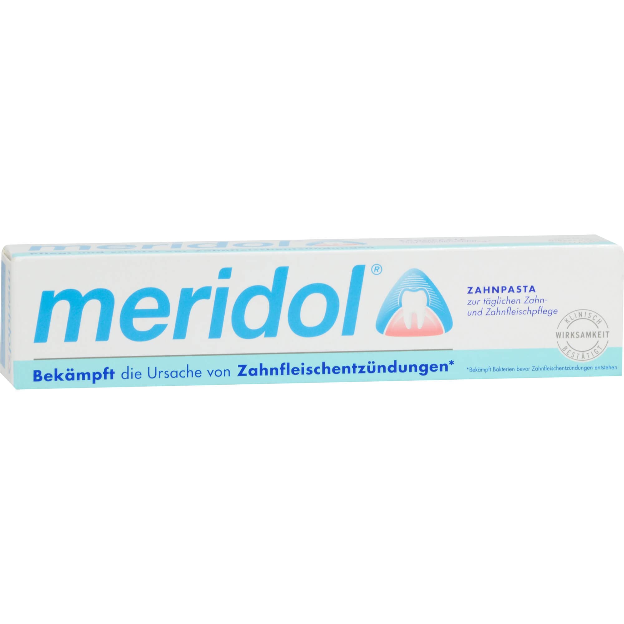 Meridol dentifrice 75 ml, pratique à transporter pour une utilisation quotidienne.