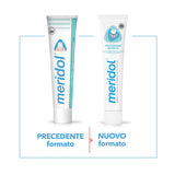 Meridol dentifrice nettoyage dents, surface nette et propre.