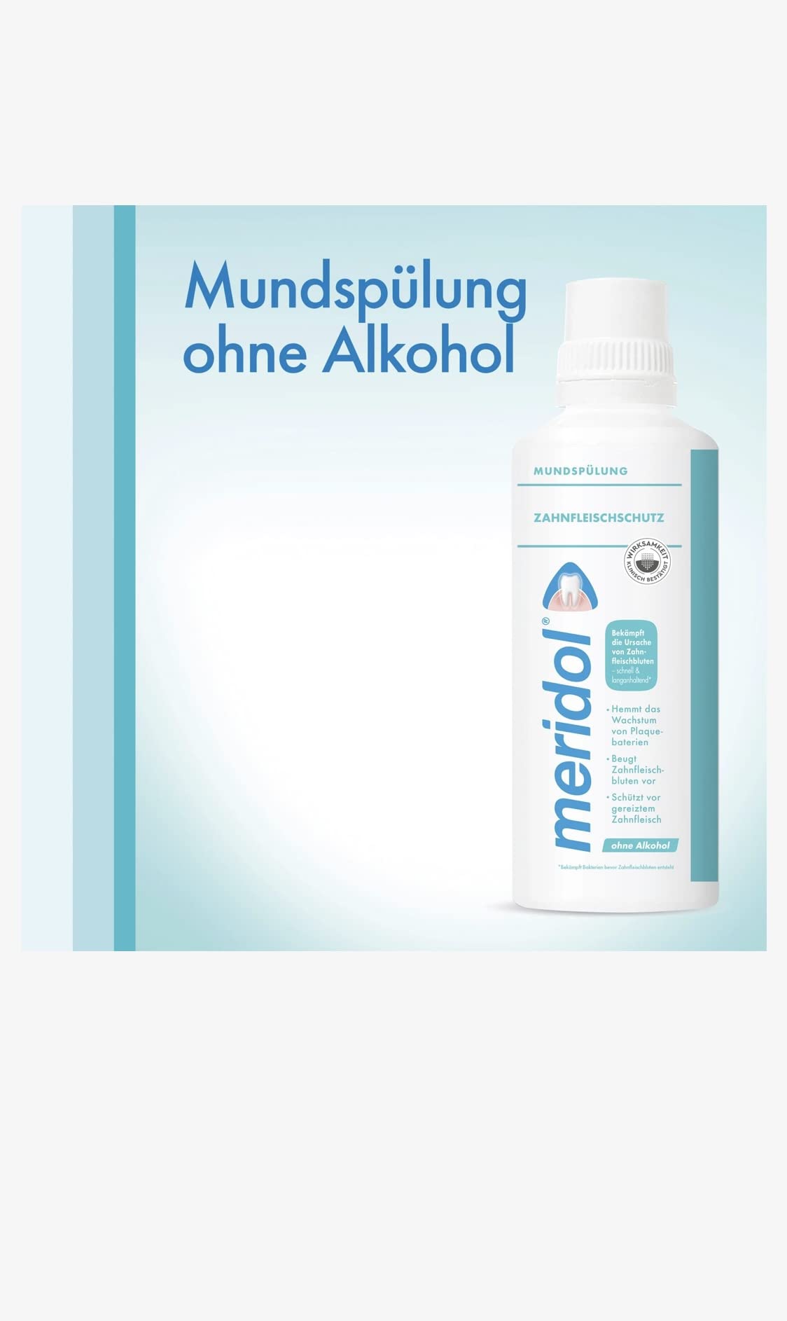 Utilisation quotidienne simple avec Meridol pour une sensation de fraîcheur durable.