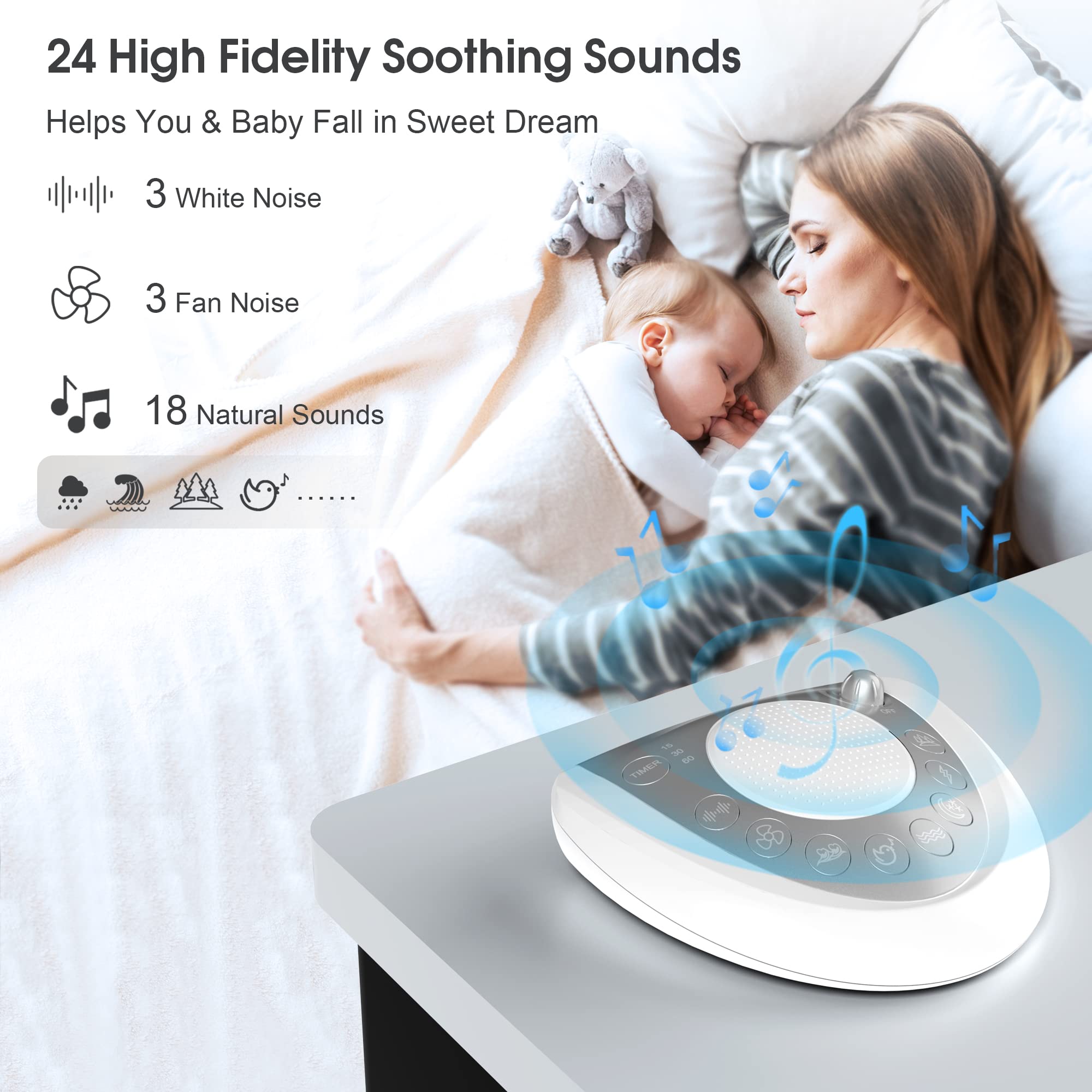 Le Mesqool avec sons océan crée une ambiance apaisante pour le sommeil et la détente.