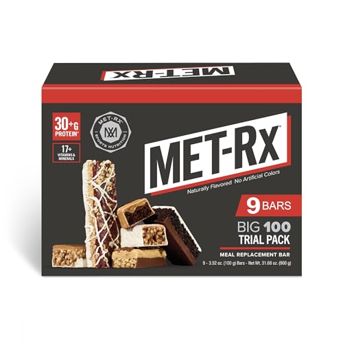 MET-Rx Big 100: barre protéinée pratique pour repas rapides lors des déplacements.