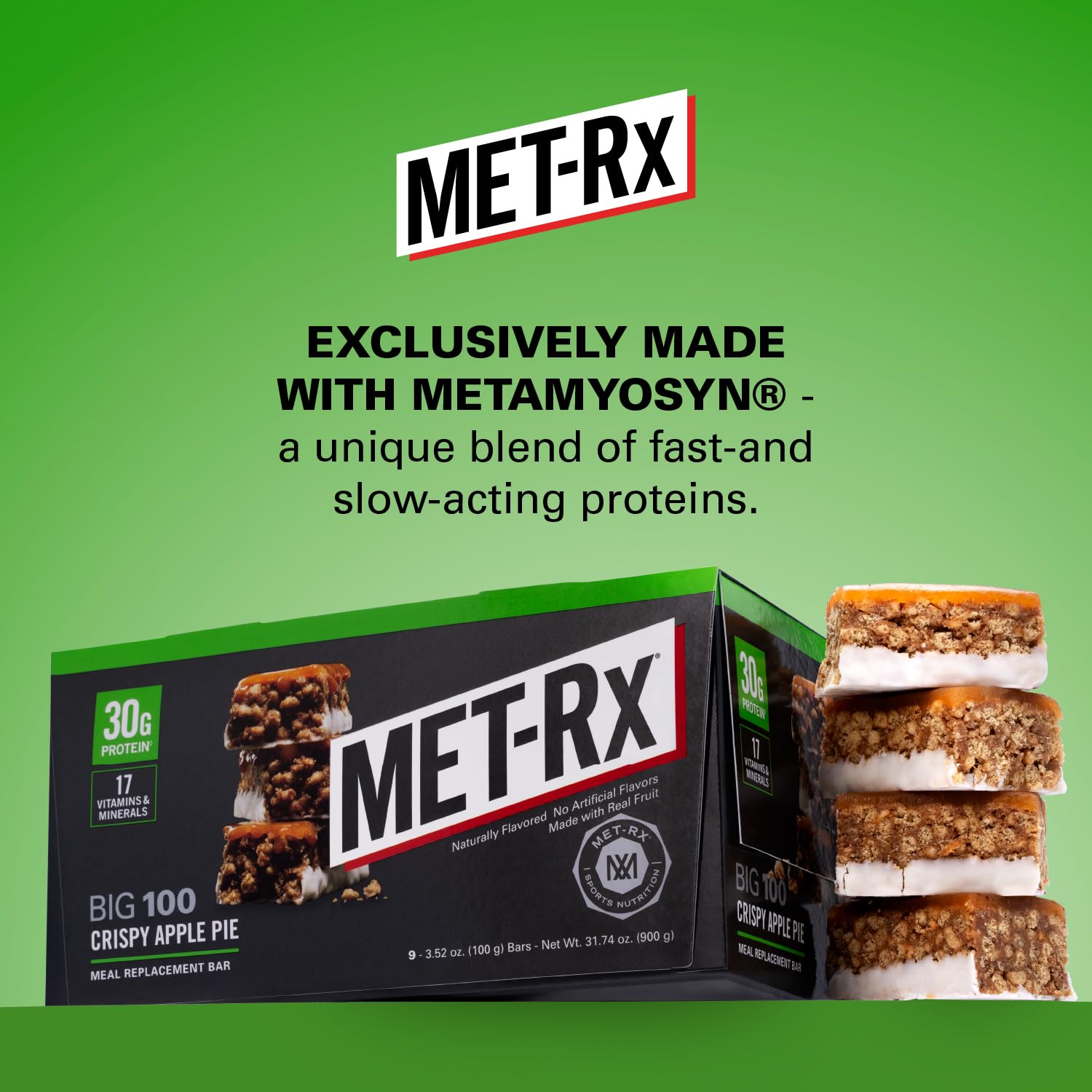 Barre MET-Rx Big 100 Colossal, mélange Metamyosyn pour un soutien musculaire potentiel.