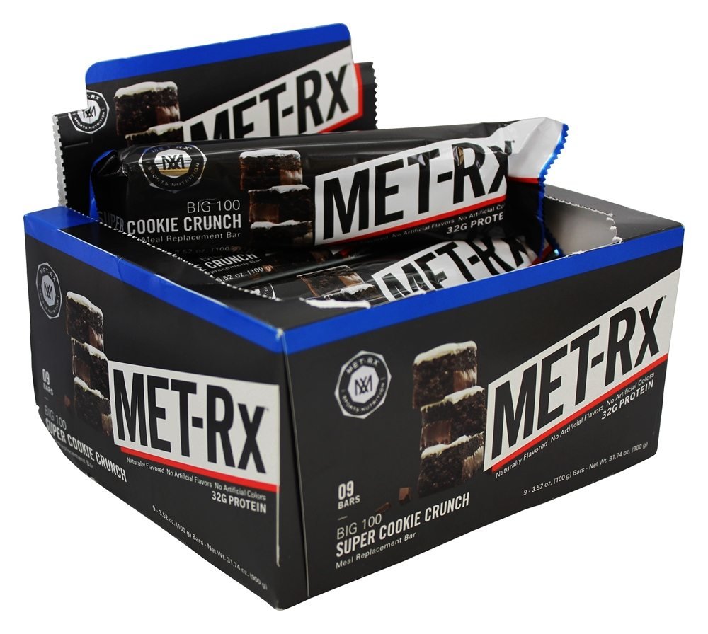 MET-Rx Colossal Cookie Crunch, barre 100 g, neuf barres pour repas rapide.