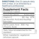 Flacon Metabolic Maintenance Alpha Lipoic Acid, capsules visibles et étiquette