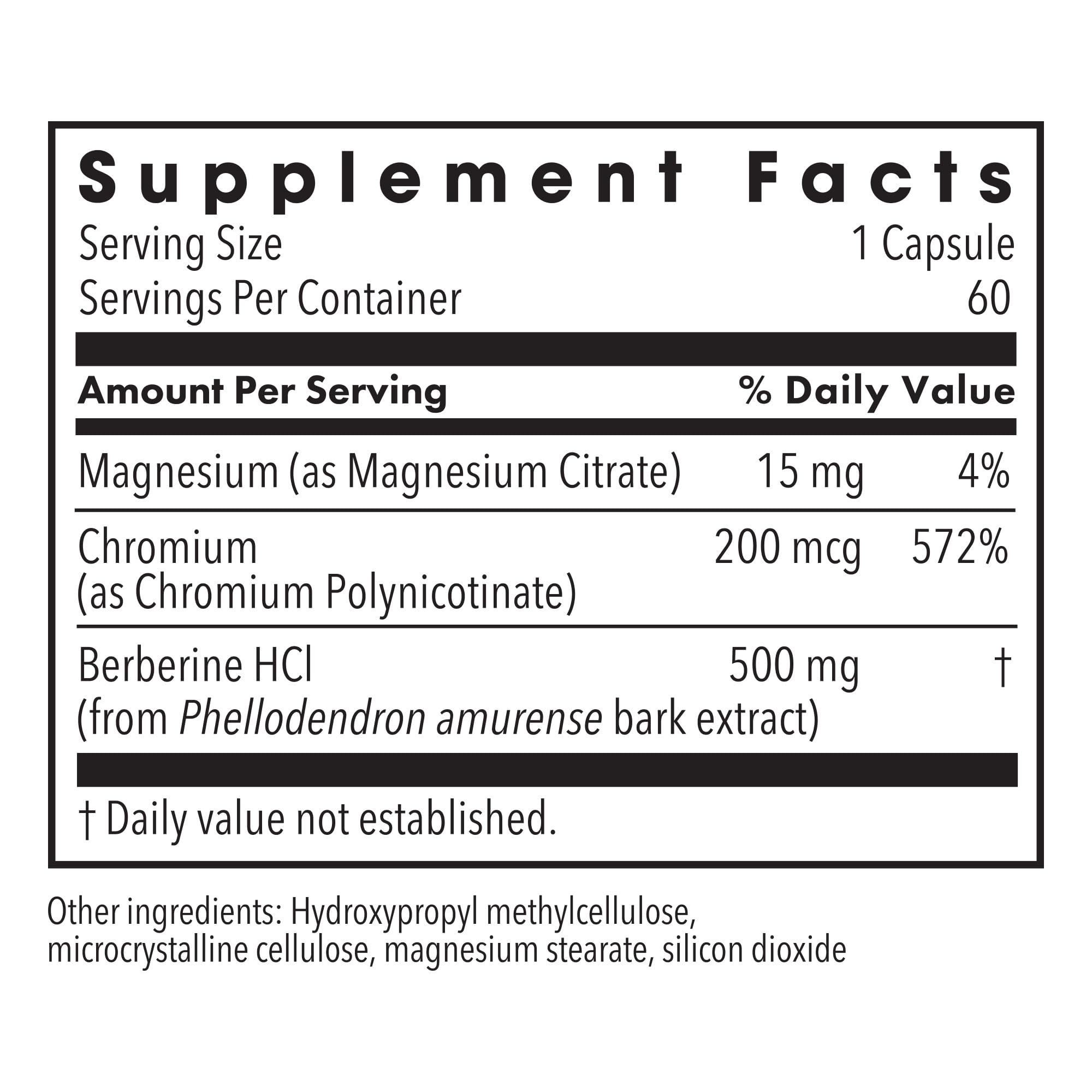 Metabolic Maintenance Berberine + Chromium – capsules de 500 mg faciles à prendre au quotidien.