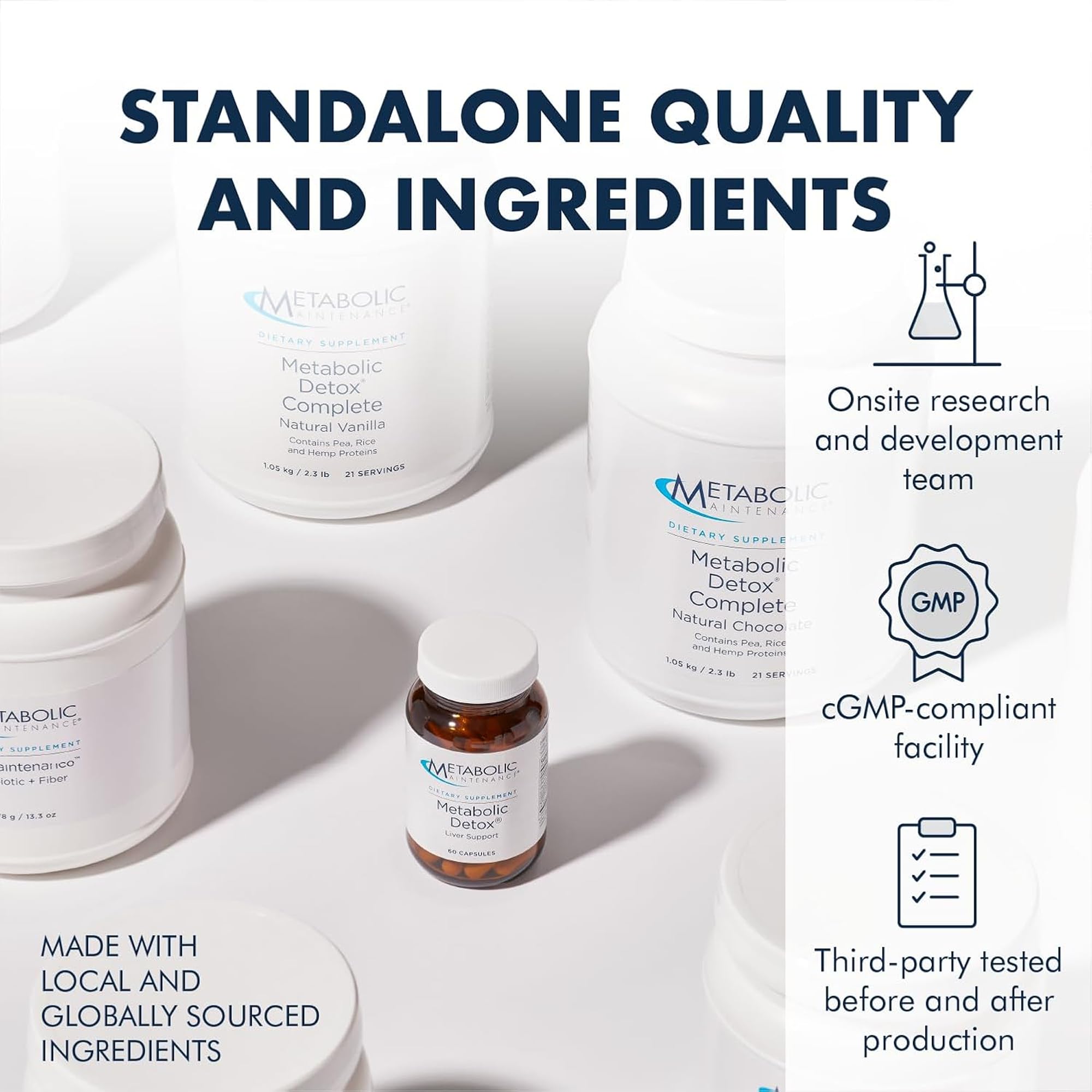 Étiquette claire Metabolic Maintenance indiquant ingrédients et dosage