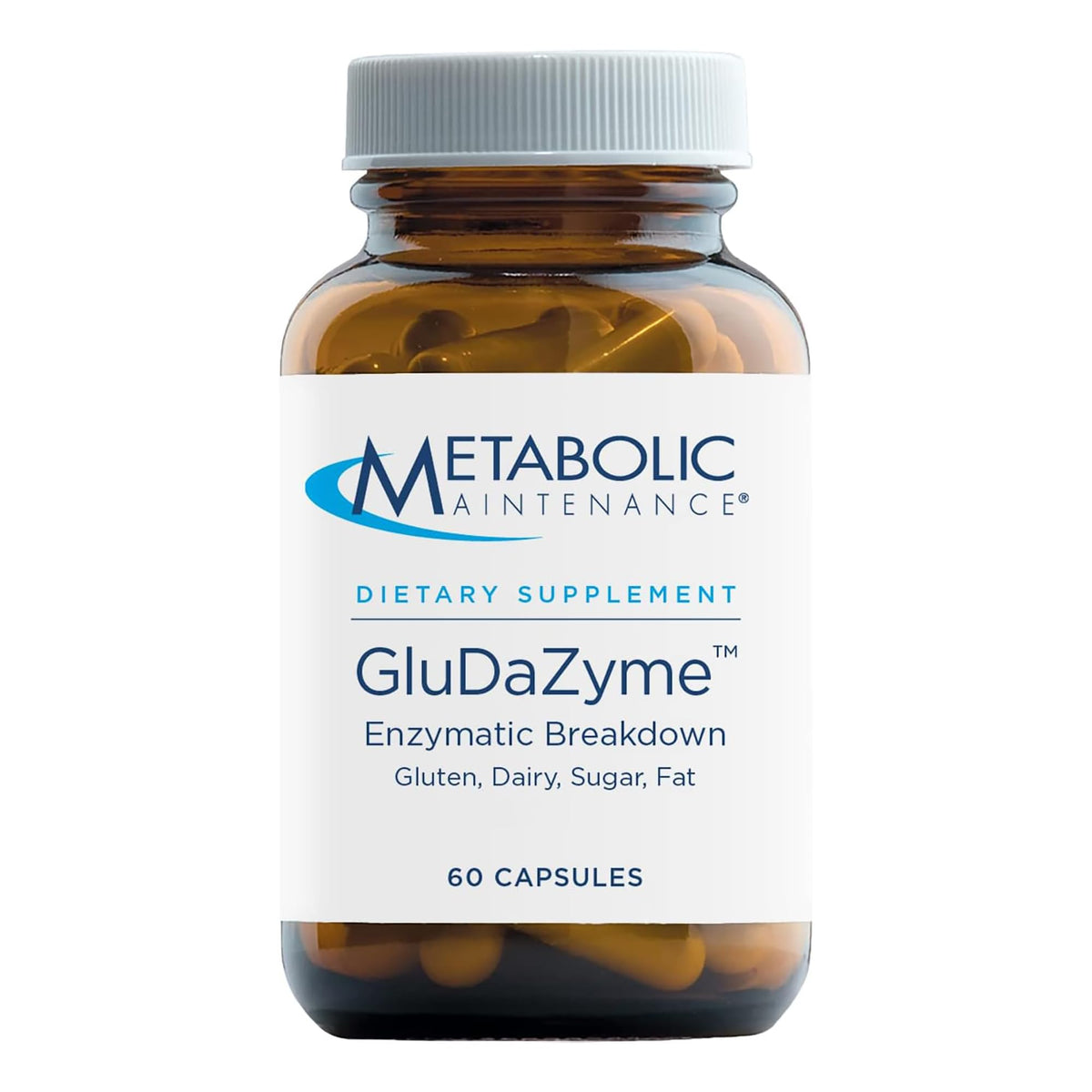 GluDaZyme Metabolic Maintenance : bouteille d'enzymes digestives pour un confort intestinal potentiel.