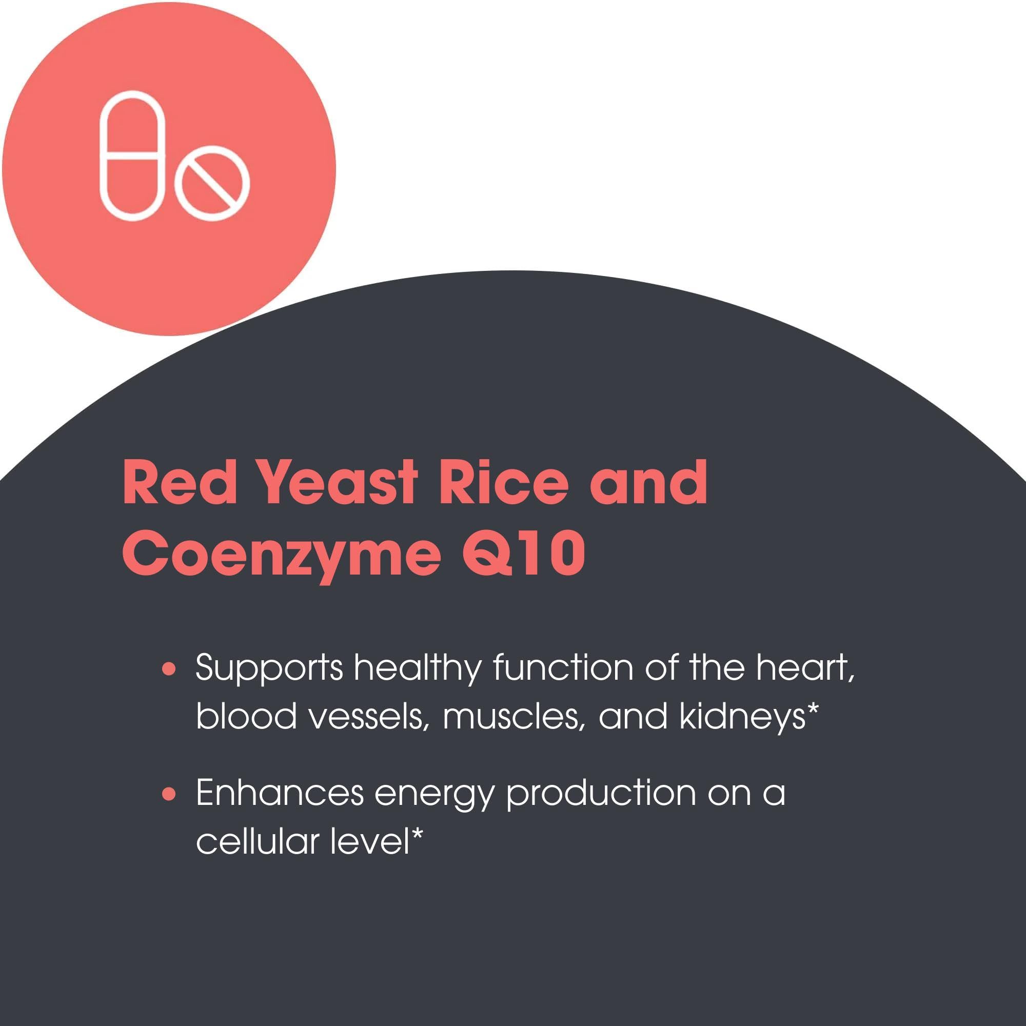 Illustration des ingrédients Metabolic Maintenance: CoQ10 et riz rouge pour l'équilibre vasculaire.