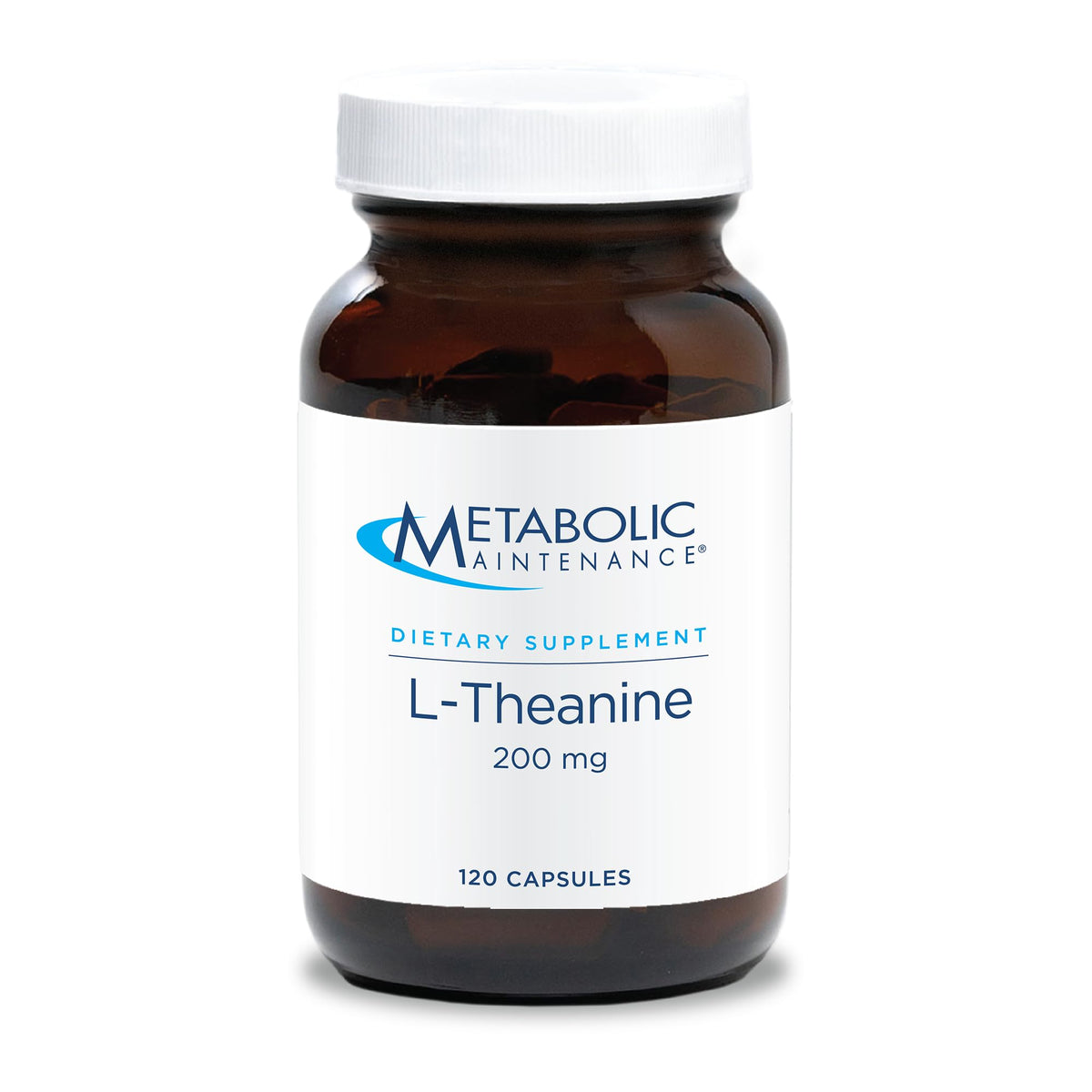 Bouteille Metabolic Maintenance L-Theanine 200 mg pour concentration et calme potentiels.