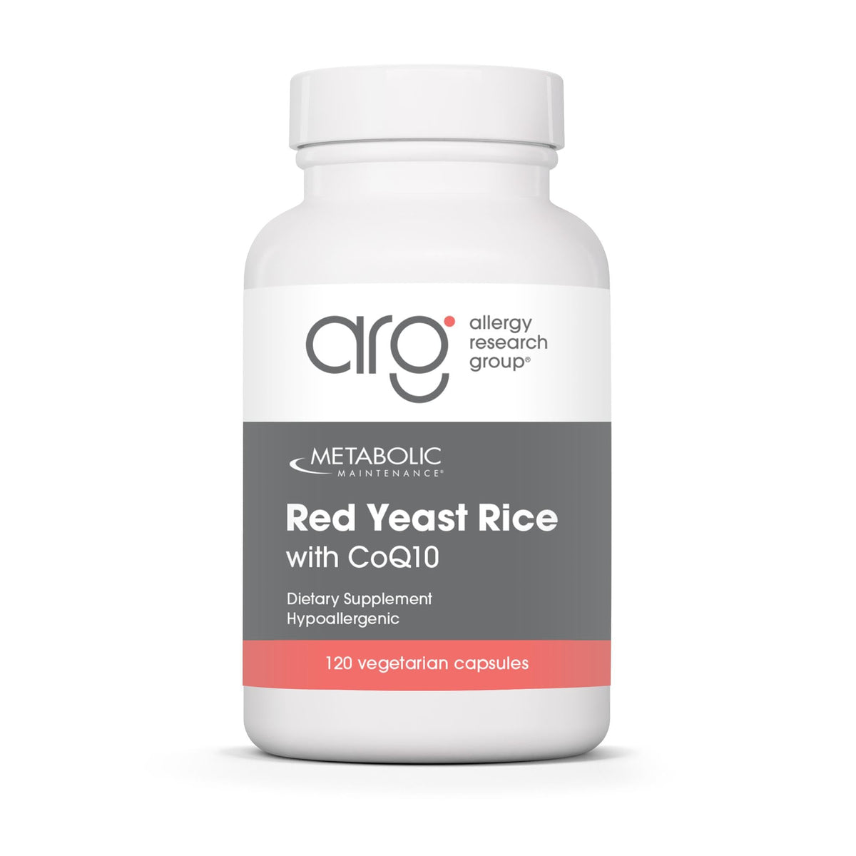 Metabolic Maintenance Riz Rouge CoQ10, bouteille montrée pour soutien cardiovasculaire potentiel.
