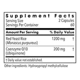Étiquette Metabolic Maintenance Riz Rouge CoQ10 détaillant le concentré 10:1.