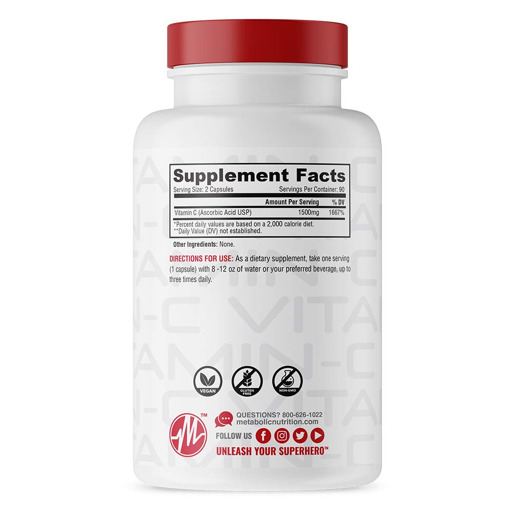 Capsules Metabolic Nutrition Vitamine C 1500 mg avec absorption efficace