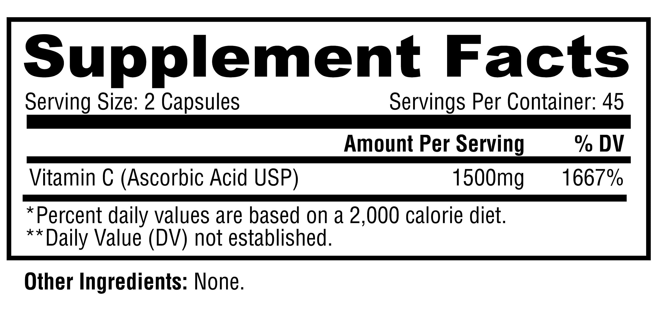 Étiquette Metabolic Nutrition Vitamine C 1500 mg – informations claires et dosage