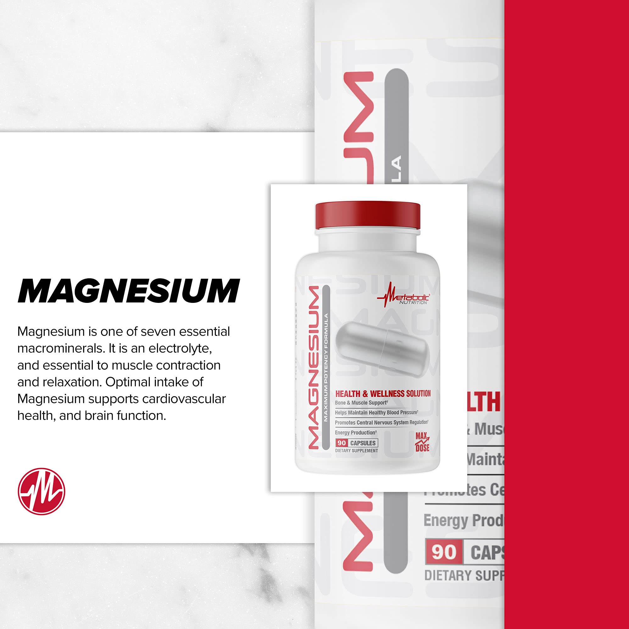 Metabolic Nutrition Magnésium 650 mg - boite, usage quotidien pratique.