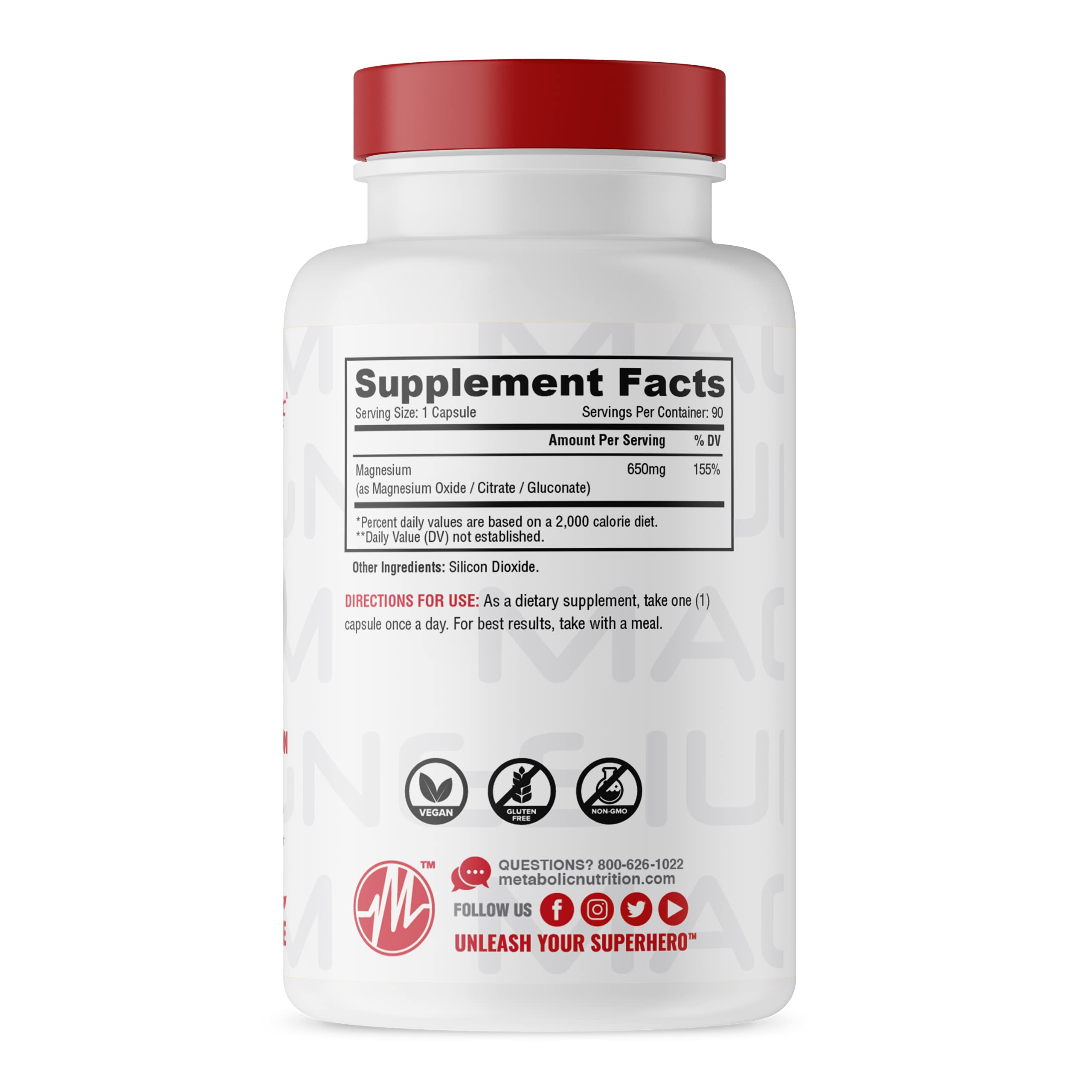 Metabolic Nutrition Magnésium 650 mg - capsules vegan pour énergie durable.