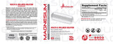 Metabolic Nutrition Magnésium 650 mg - etiquette-produit, informations claires et sans gluten.